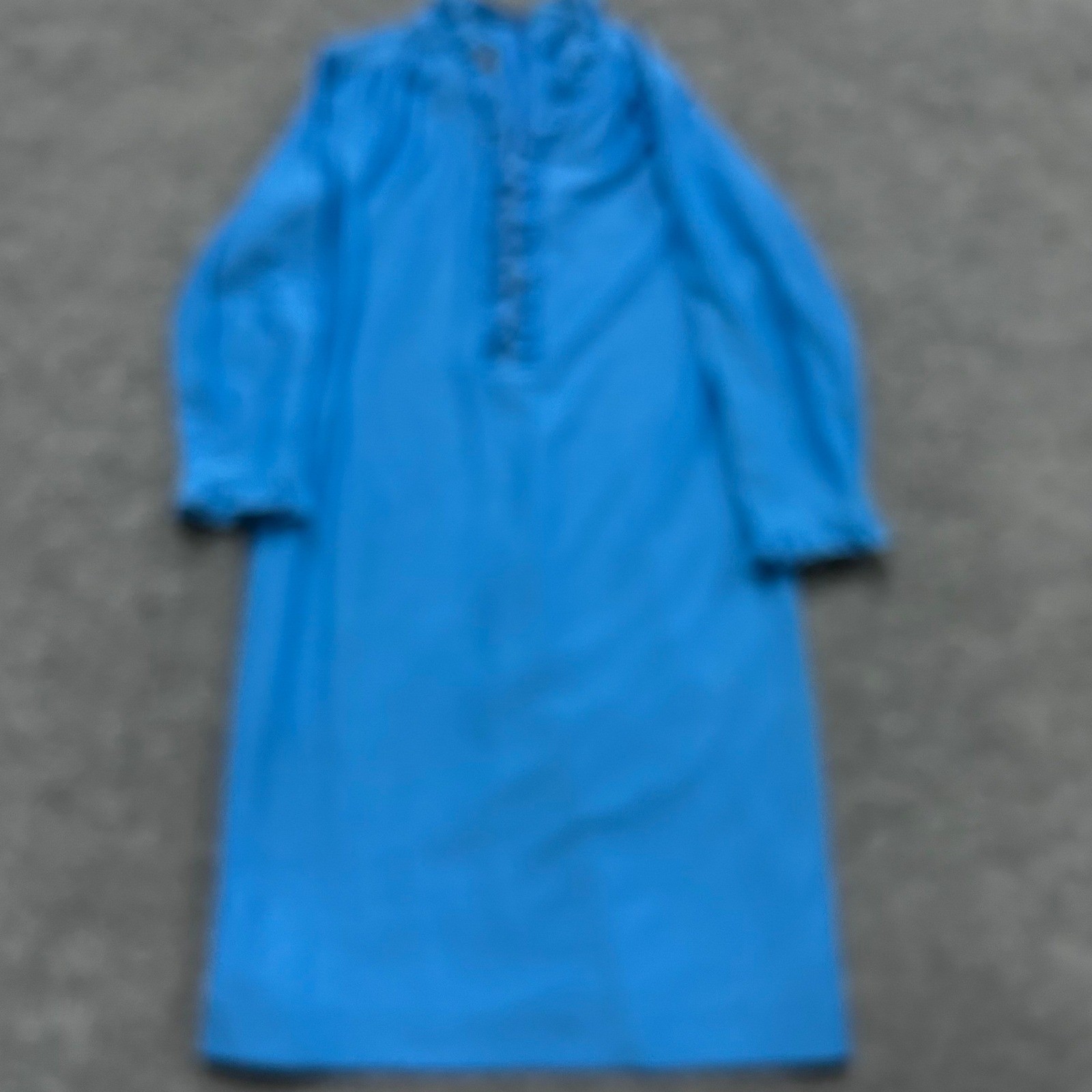 Mynette Dress Womens Size M Blue Ruffle Trim Long Sleeve Vintage Mod Shift Midi