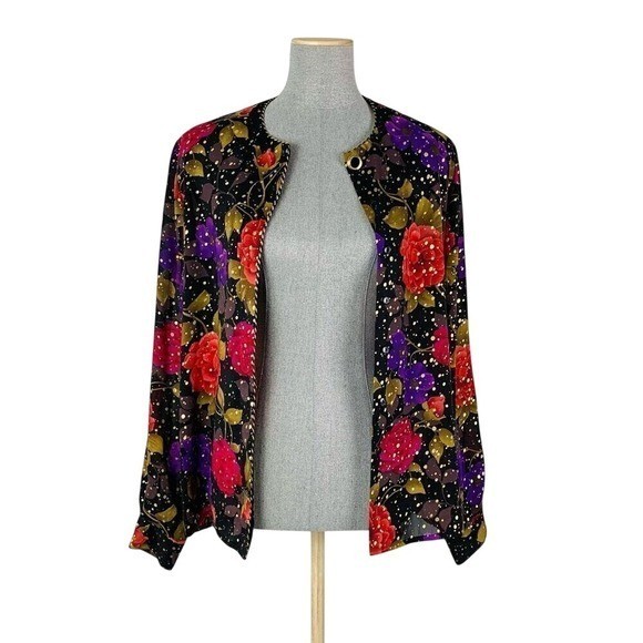 Vintage Shirt Women’s 8 Celestial Floral Metallic Gold Dot Corded Button Down