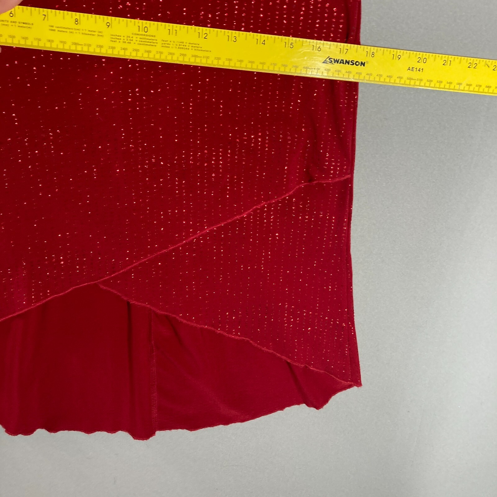 Vintage 90s Y2K Midi Dress Red Glitter Sparkles Scrunch Sleeve Size M Stretch