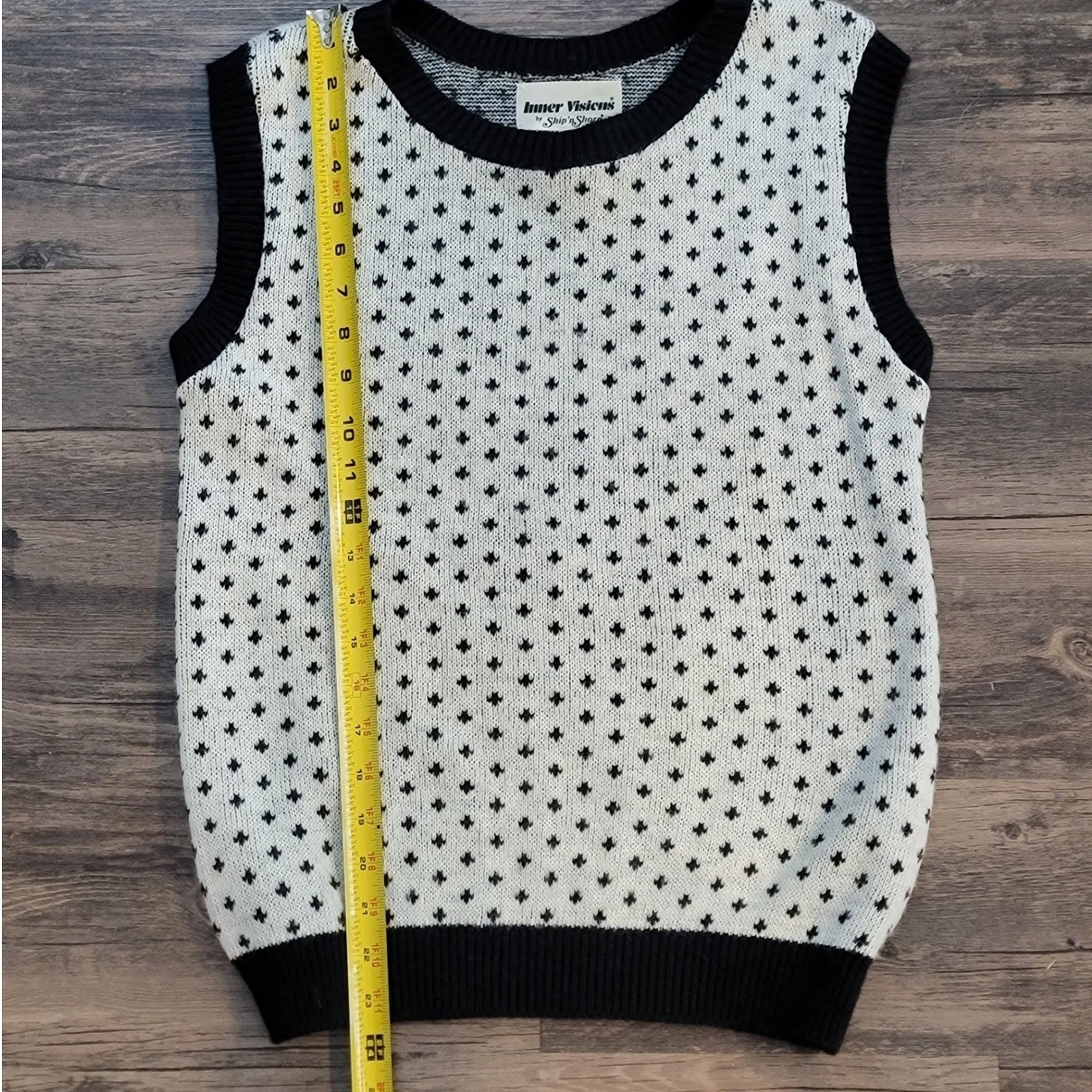 Vintage Inner Visions Ship n Shore Black White Patterned Sweater Vest Womens M