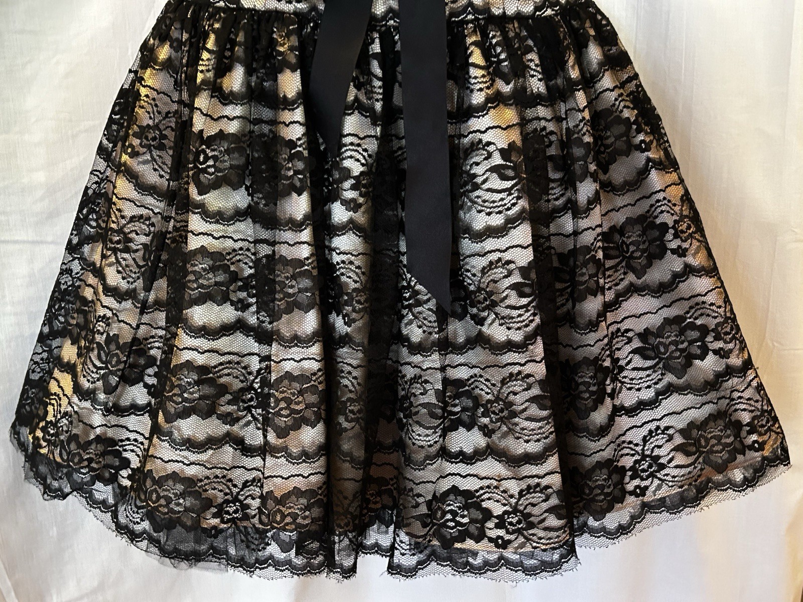 VTG 90s Gunne Sax Black Lace Champagne Satin Strapless Formal Prom Mini Dress 4