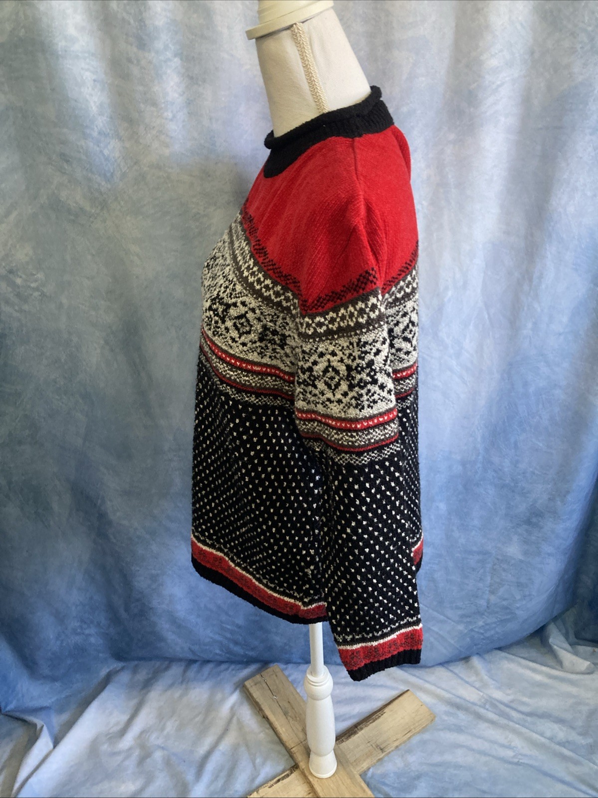 Vintage Claudia D Red Fair Isle Sweater Medium Nordic Knit 90s Ski Pullover GUC