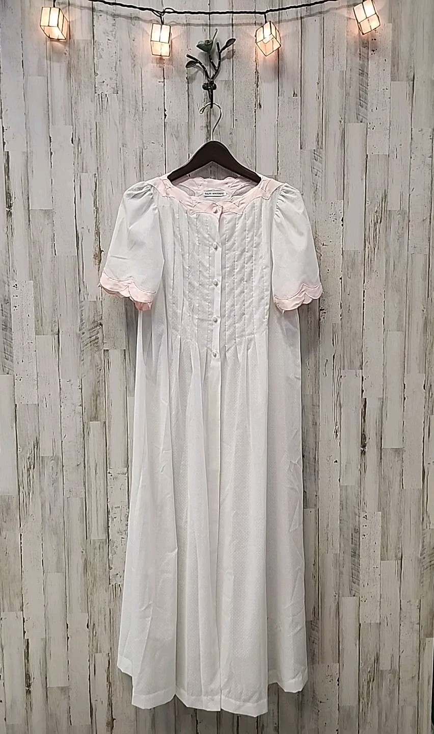 Vtg Ralph Montenero Robe Dressing Gown House Coat Polka Dot Shirt Satin Trim