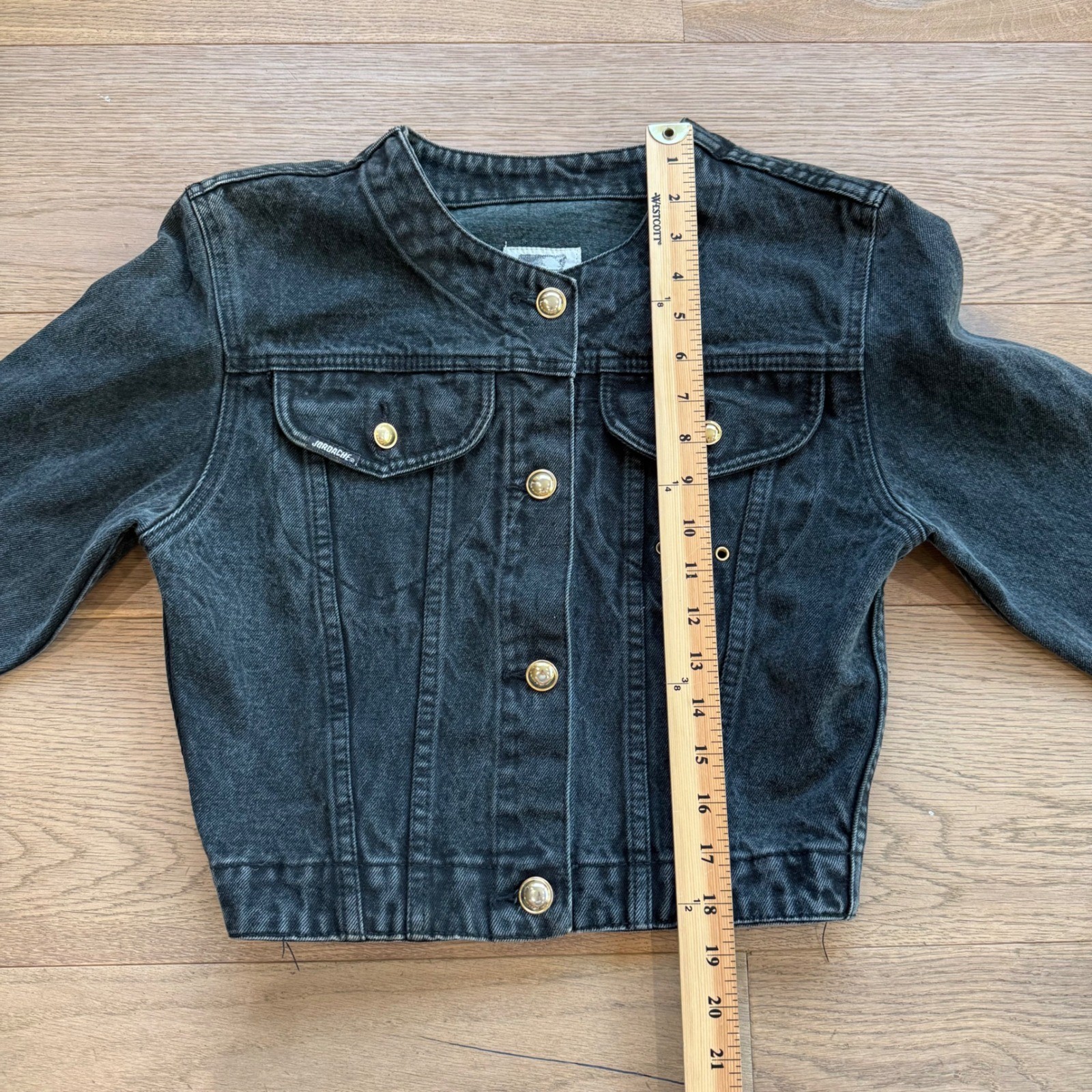 Vintage Jordache Gold Black Denim Set Cropped Jacket High Waist Jeans 2pc S 5/6