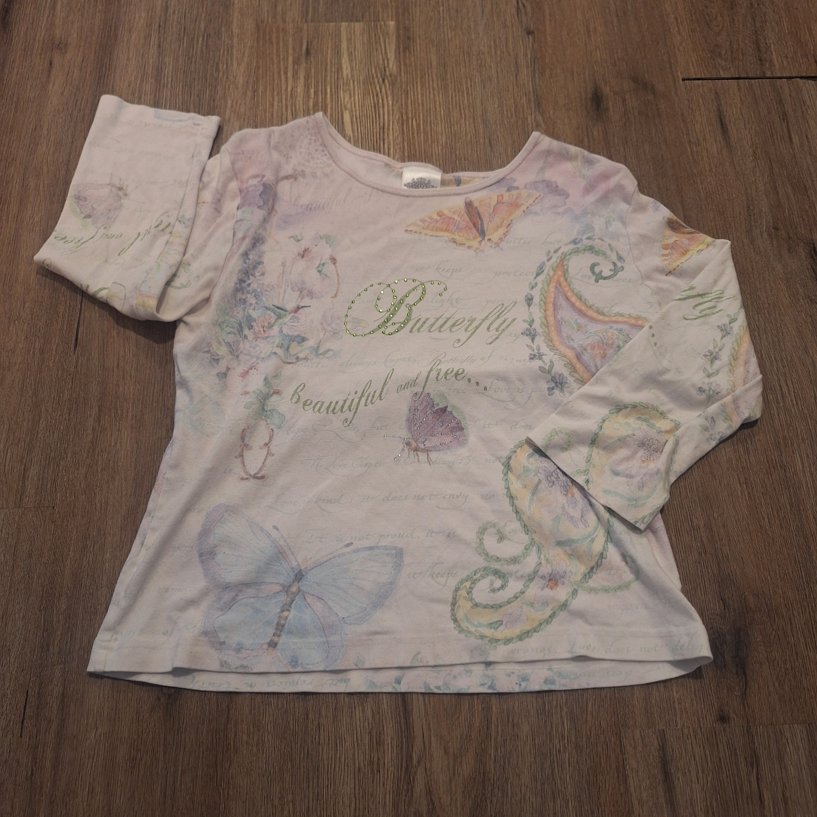 Vtg Shirt Bedazzled Hummingbirds Size L 90s Butterfly Grannycore Grandmacore