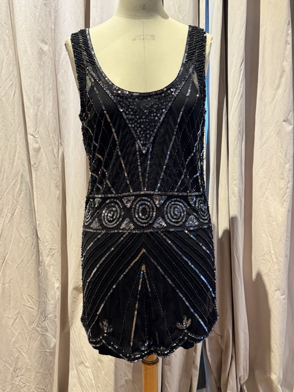 VTG Miss Selfridge Beaded Sequined Mesh Dress W / Viscose Slip L
