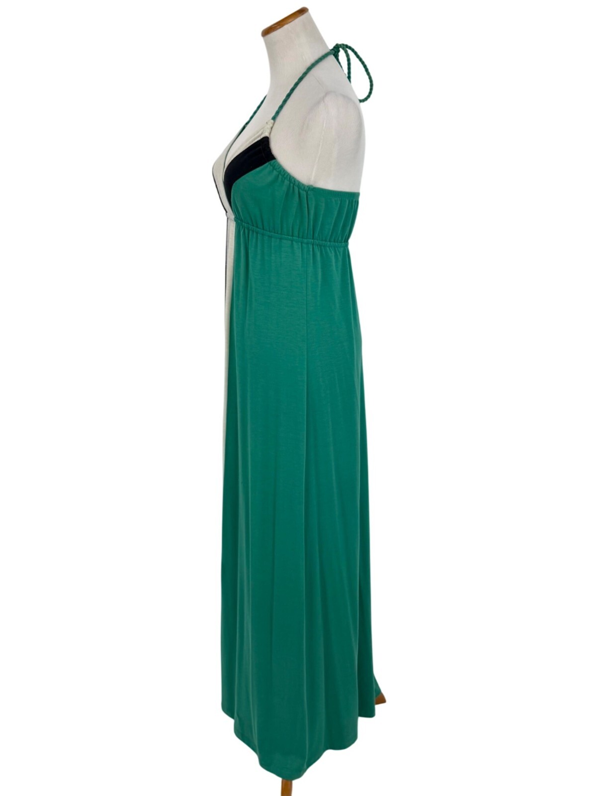 L8ter Vintage 90s Casual Green Gray Black Striped Color Block Halter Maxi Dress