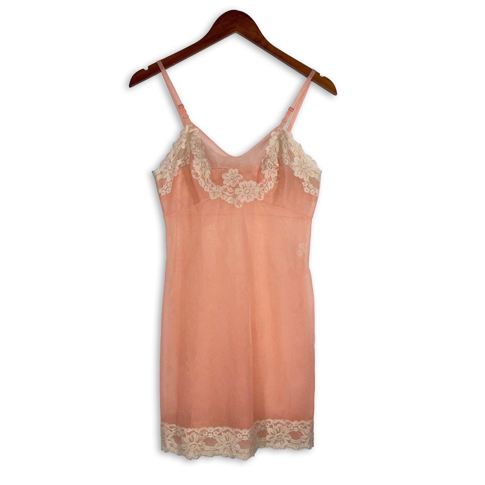 Vintage 1960s Gossard Artemis Peach Pink Lace Full Slip Dress 34 Short