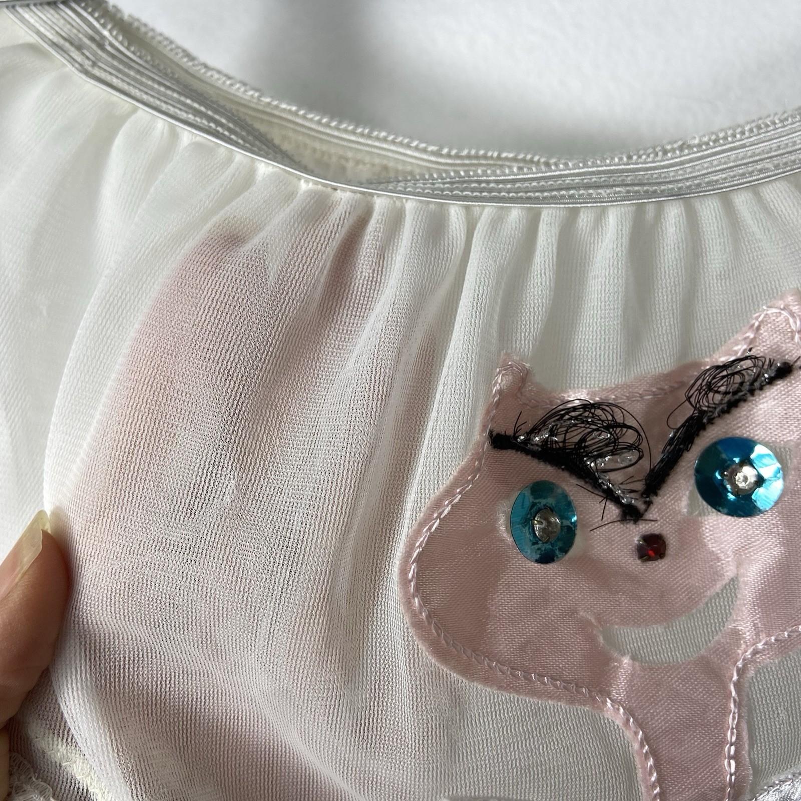 Vtg Custom Cat Appliqué Dutchess Double Layer Nylon Panties Sz M Sheer 50s 60s ?