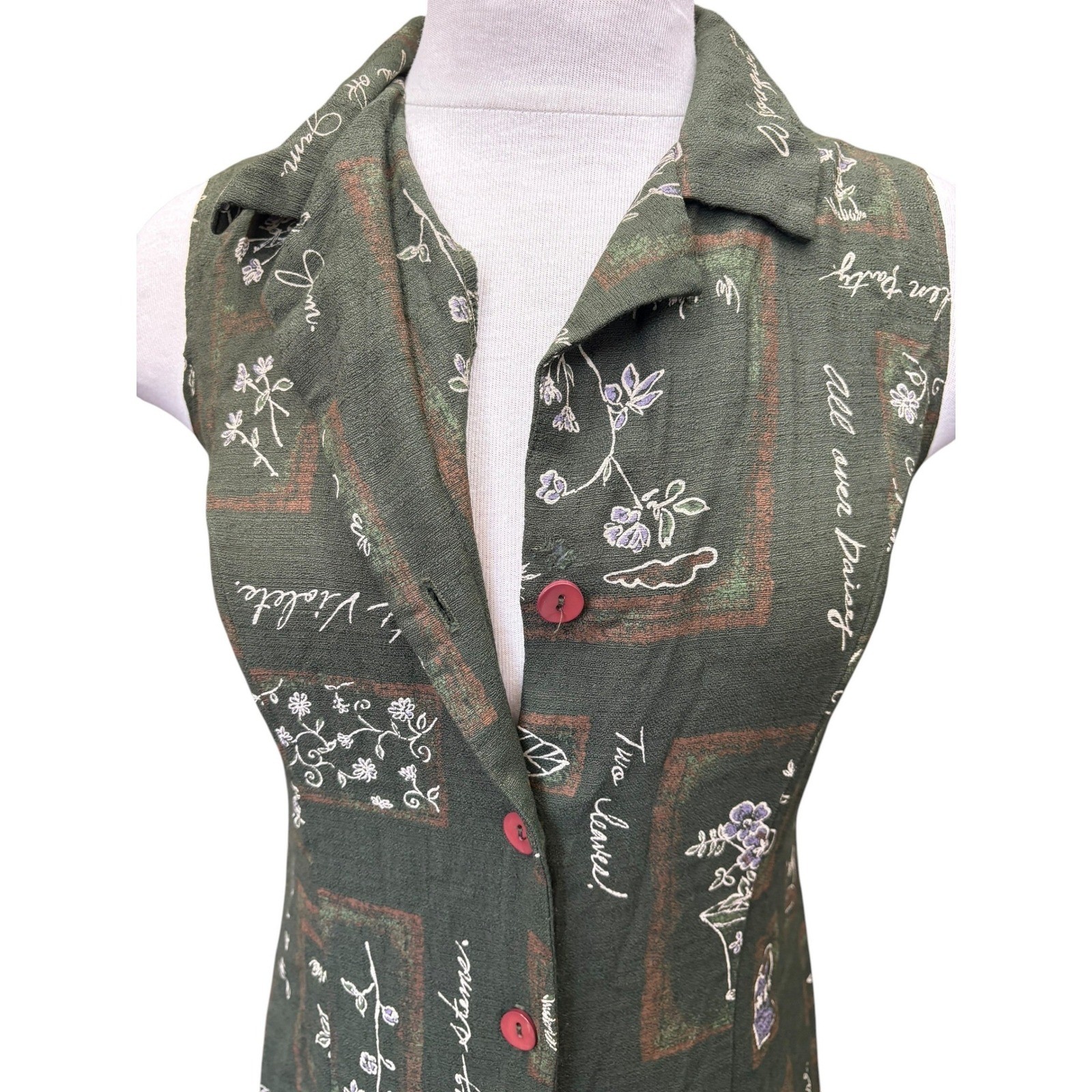 Vintage Olive Green Linen Blend Two Piece Dress Pants Set Cottagecore Chic 10
