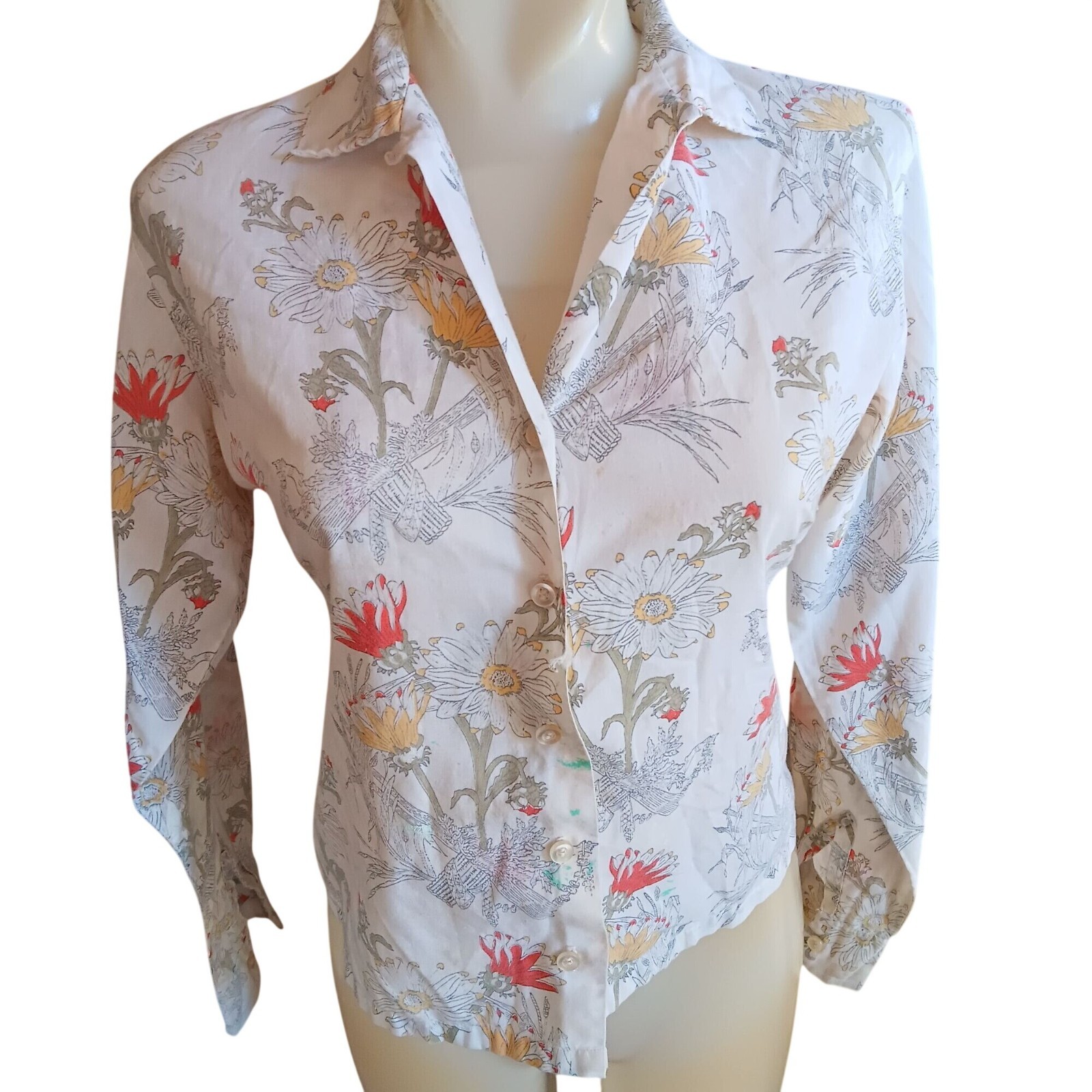 Cottage boho True Vintage Blouse Medium 1970’s Floral Button-Up Top Judy Bond