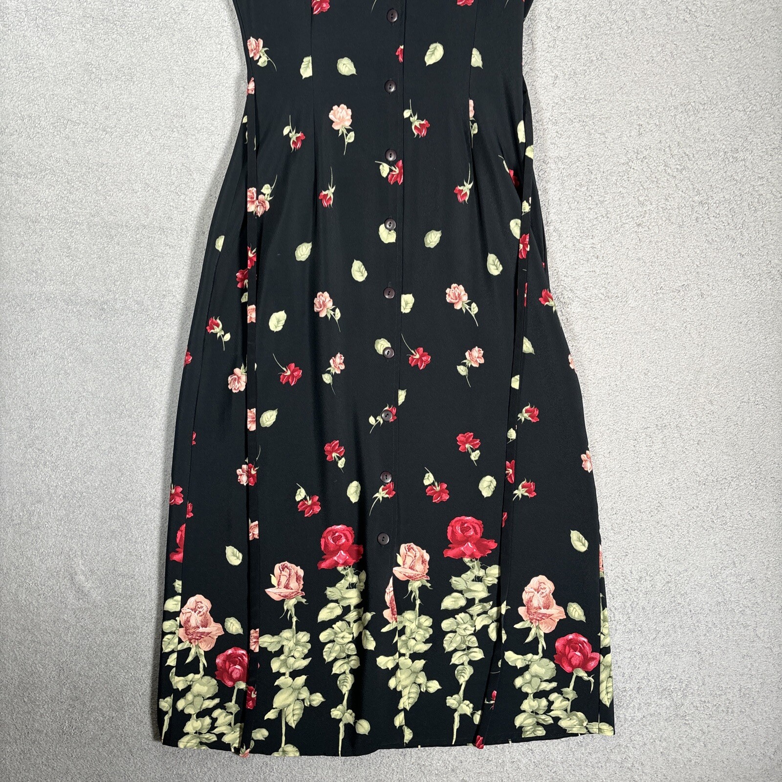 Vintage R Wear Rampage Dress Women’s Size 33″ Waist Dark Floral Roses Black 90s