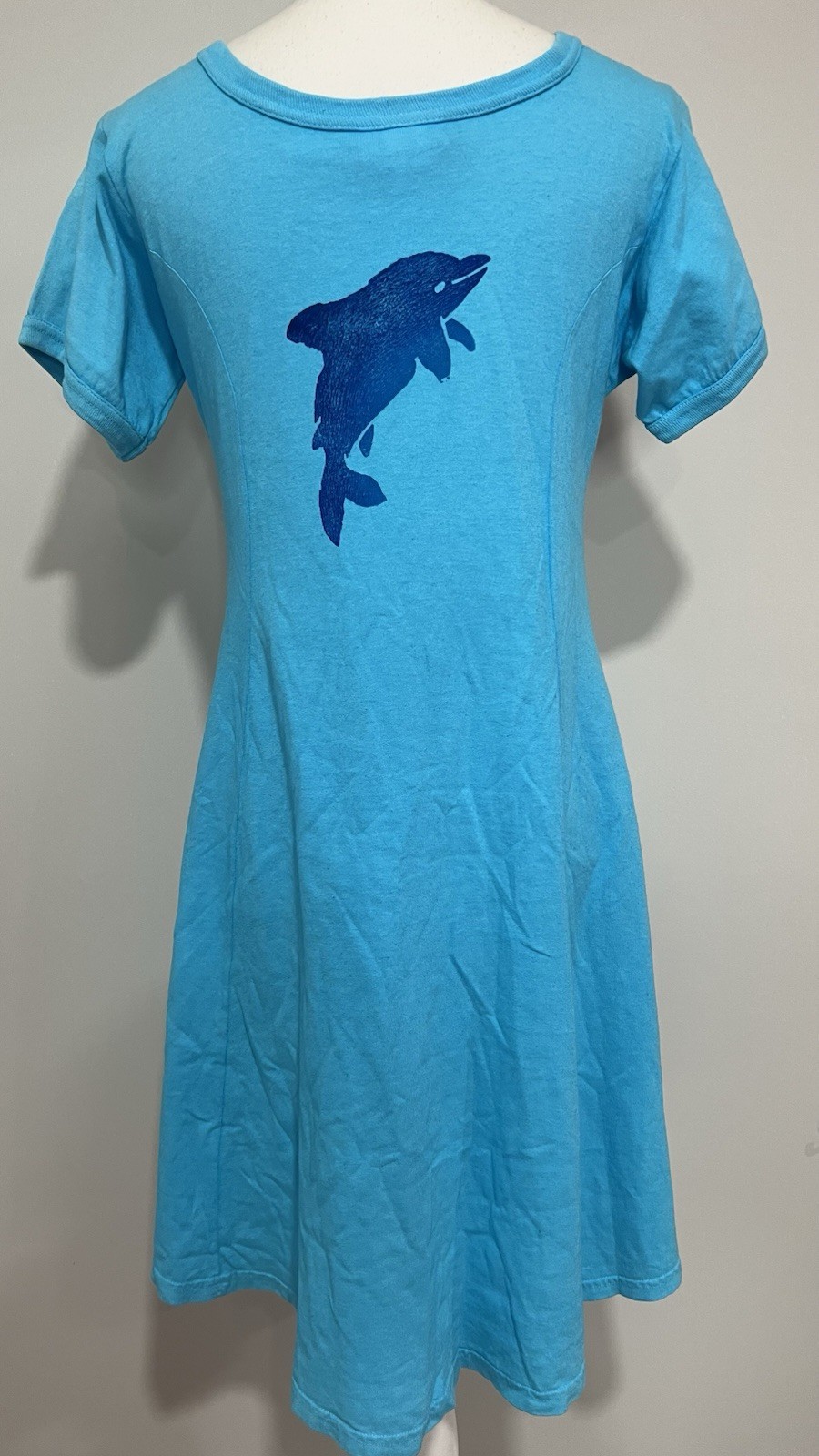 Rare Vintage 1980s Banana Boat Turquoise Dolphin and Fish Block Print Dress