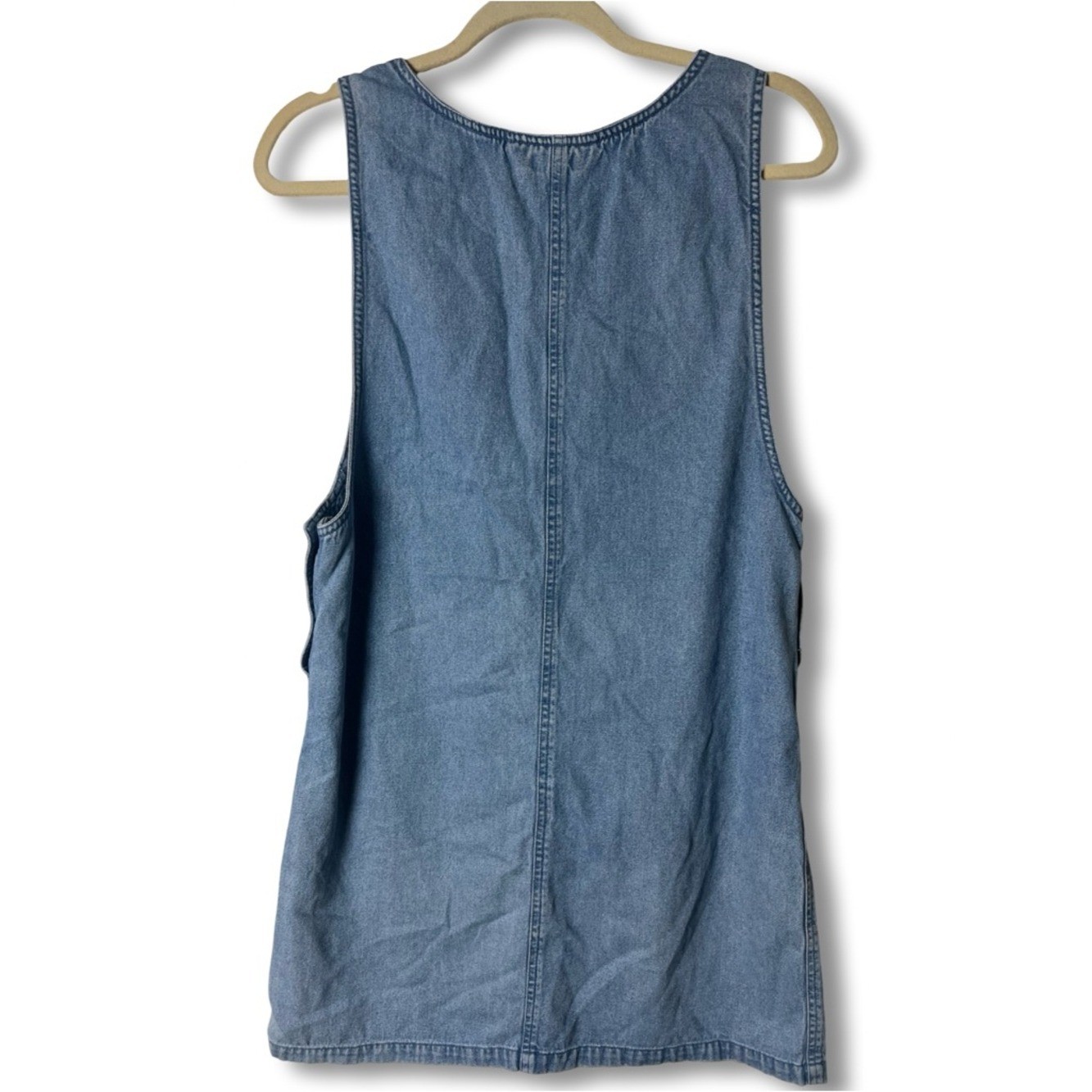 Vtg 90s Directives Denim Mini Pinafore Jumper Dress Button Straps Pockets Sz S