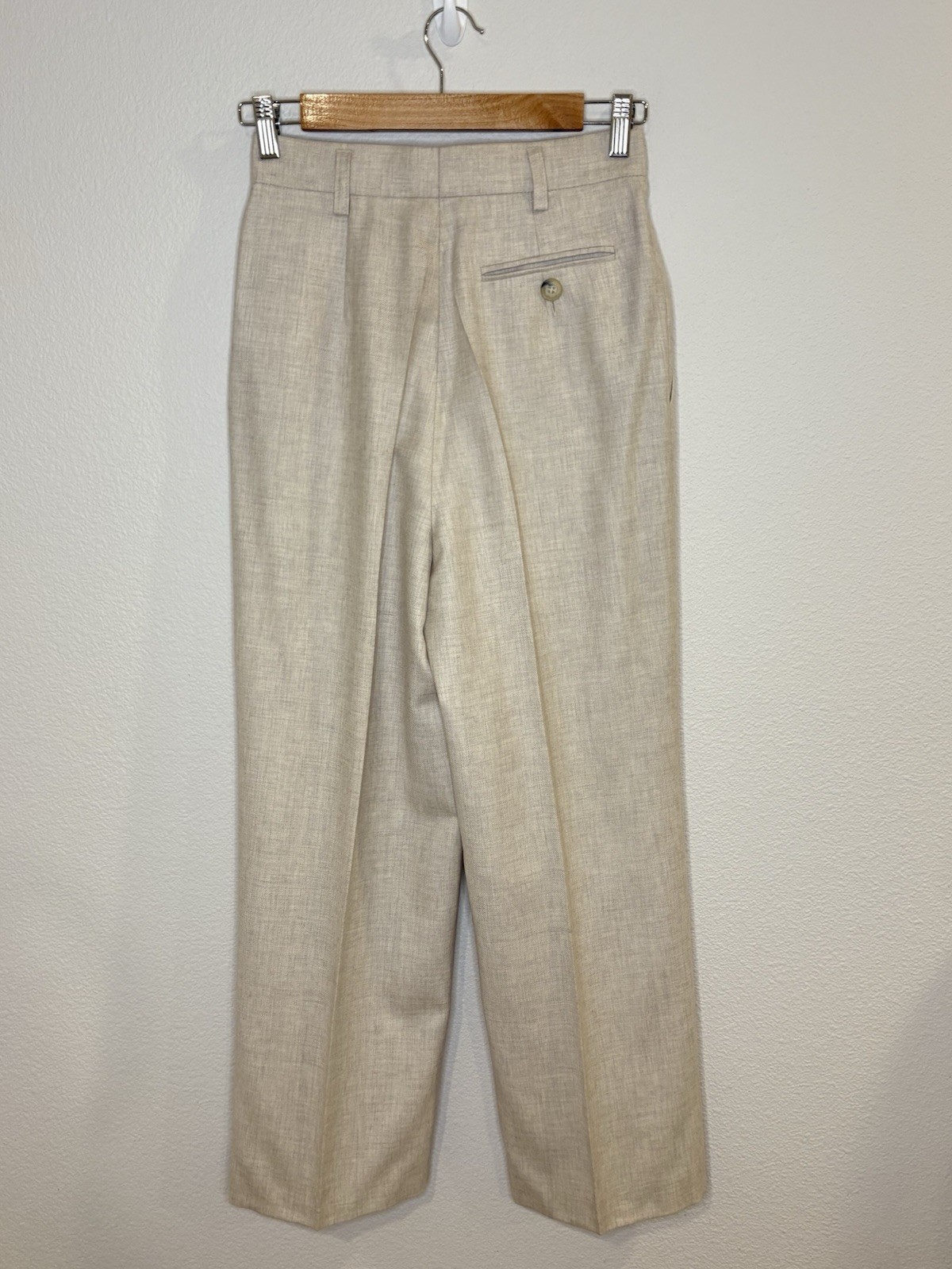 Vtg MONDI Germany 100% Virgin Wool Pleated Slacks US 2 34 Oatmeal High Rise
