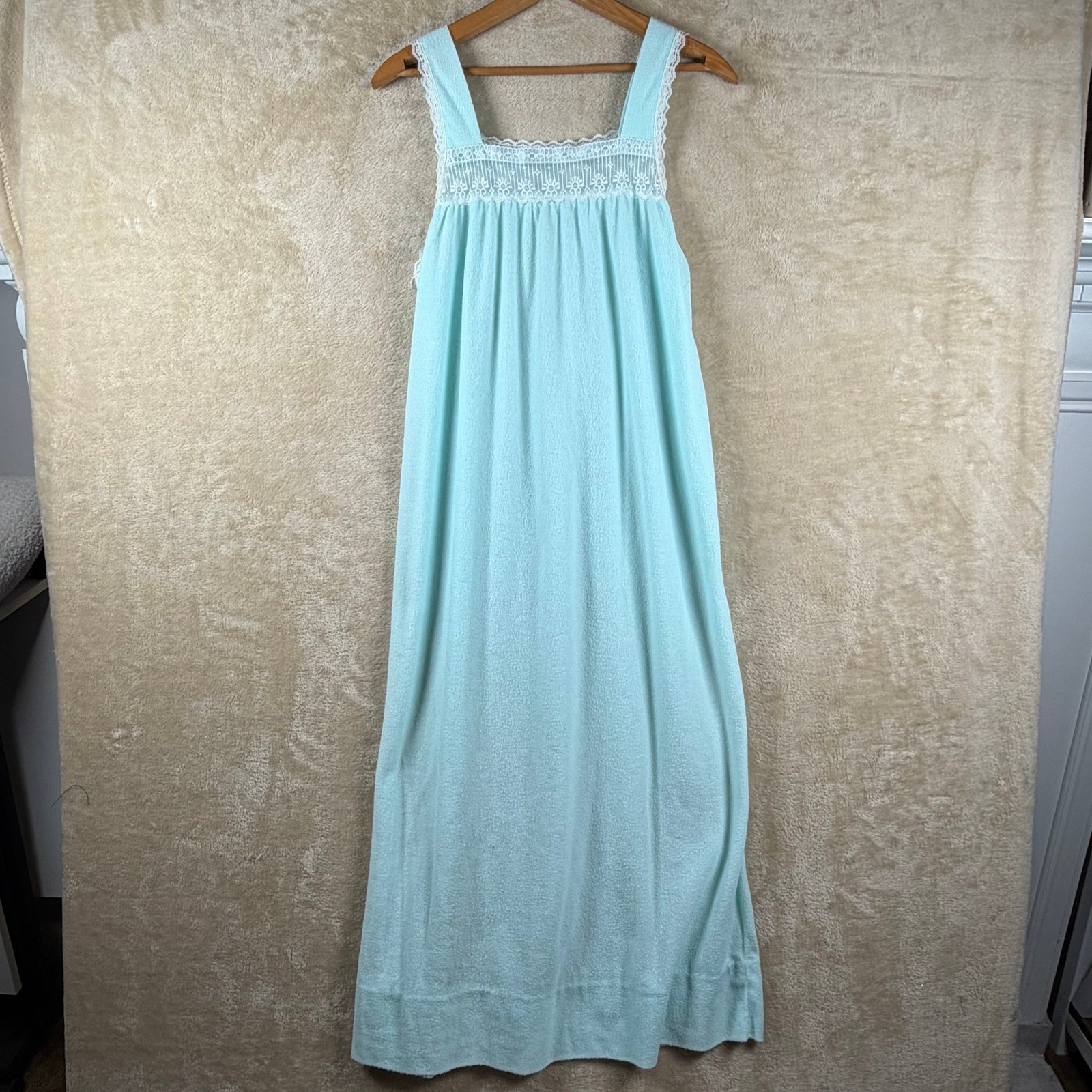 Vintage Glencraft Lingerie Nightgown Small Mint Blue Lace Trim Union USA Made