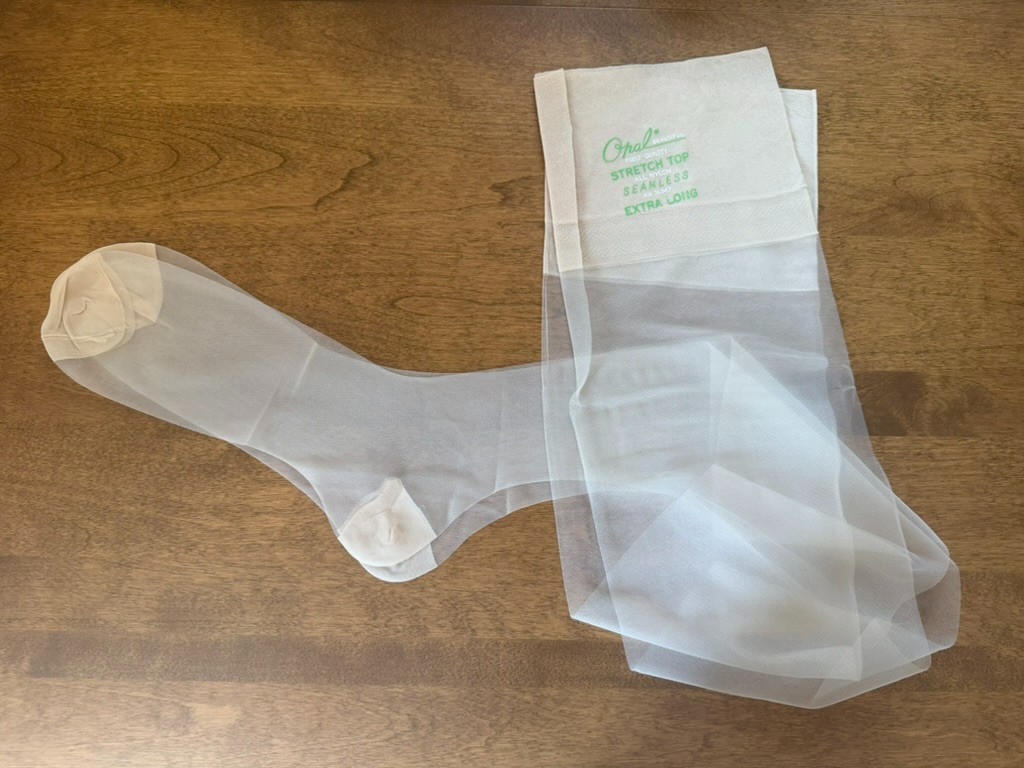 Vintage Opal Beige Nylon Mesh Stockings Size 12 Extra Long NOS (#1)