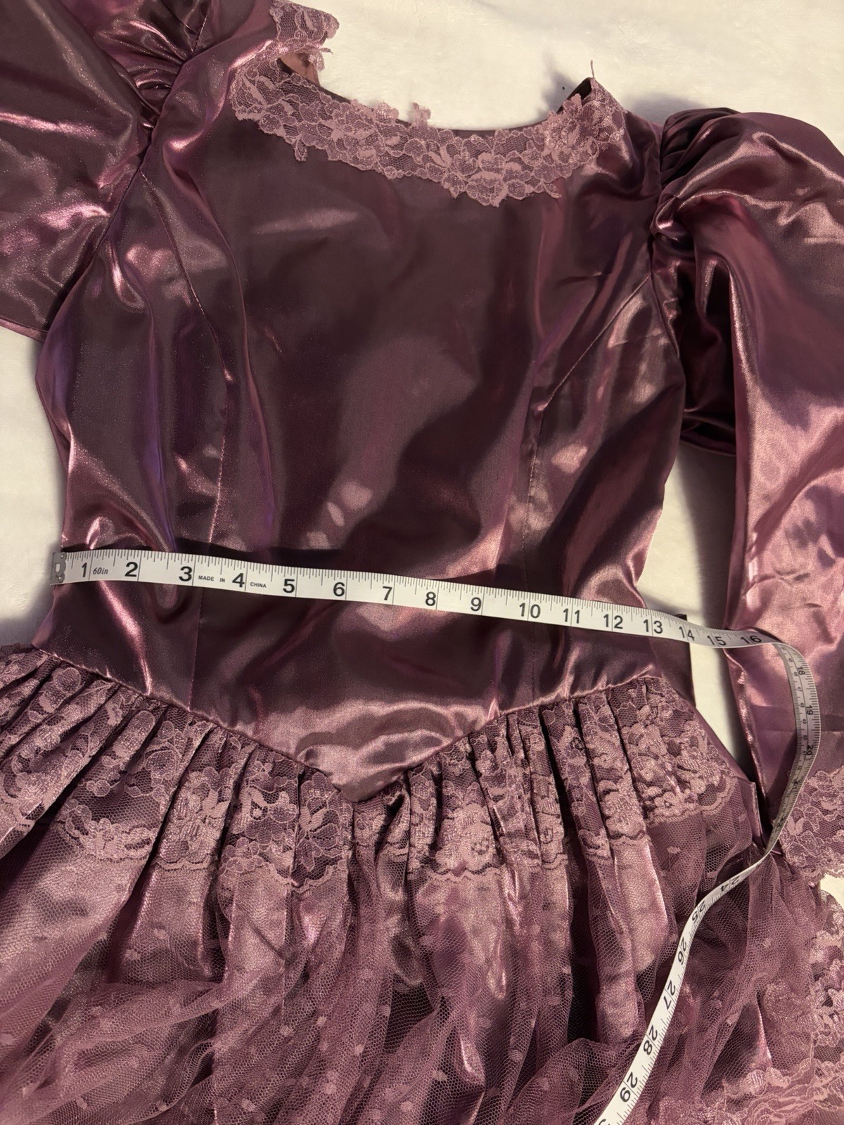 Vintage 80s Iridescent Purple Satin Lace Dress Size S M
