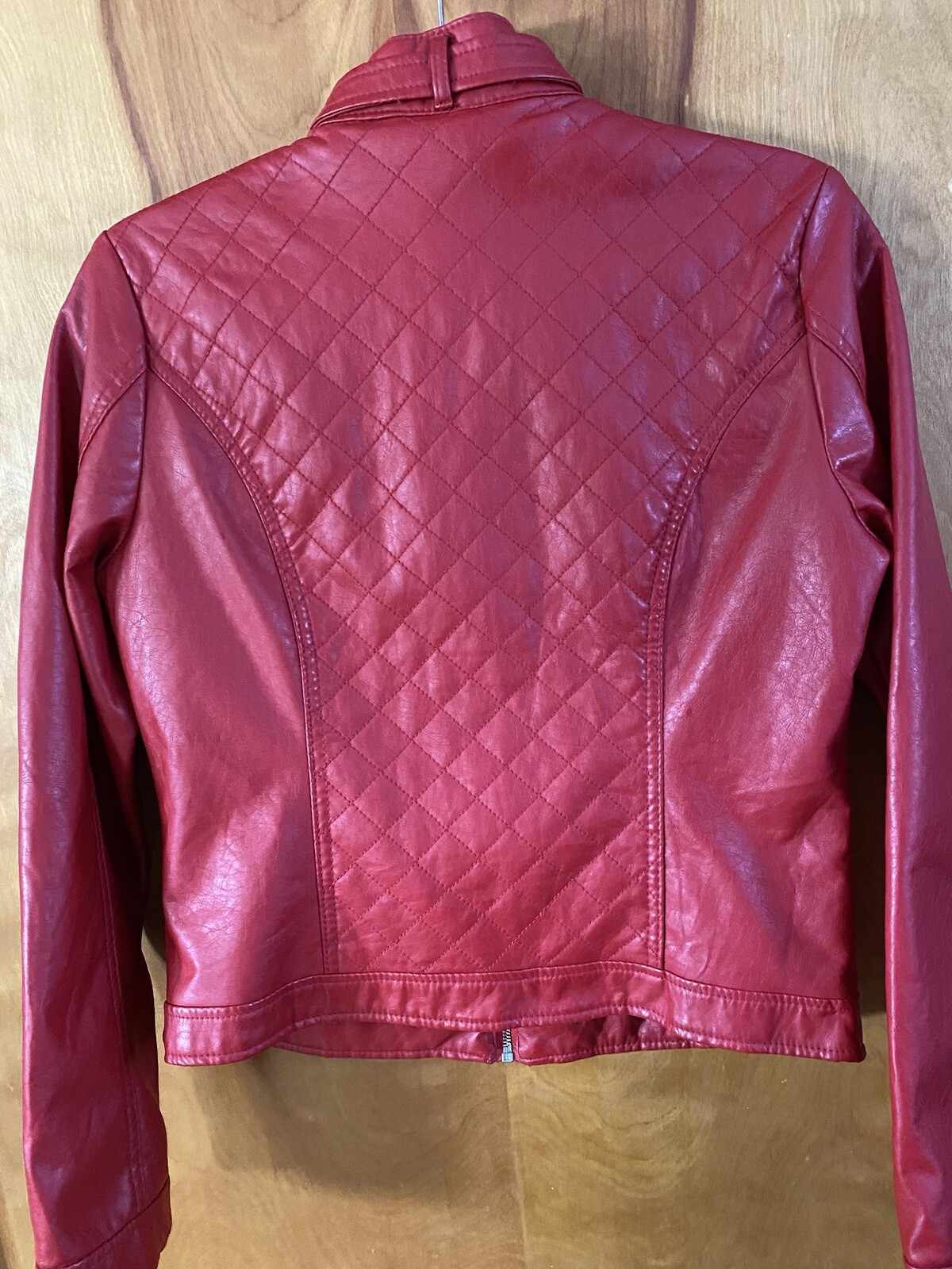 VTG ROUTE 66 Y2K Red Faux Leather PU Biker Retro Moto Jacket Thriller Women M