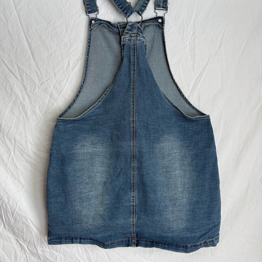 VTG Hot Kiss Y2K Button Down Bib Overall Jean Dress Mini Blue Denim Jumper Sz 11
