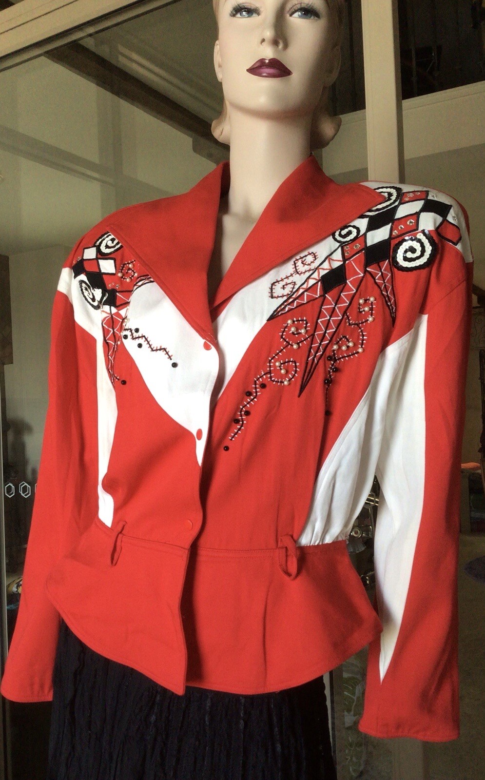 Vtg 80s IIF Ladies Red Avant Garde Peplum Jacket M