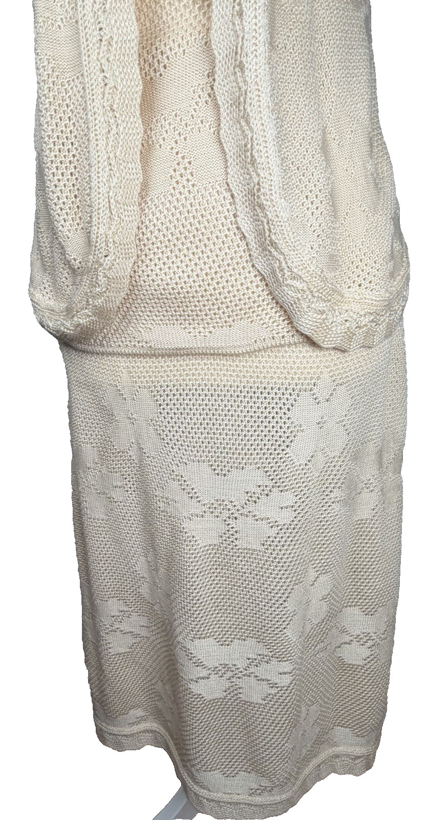 Vintage Mid-Century LeRoy 3-Piece knitwear Set Bohemian Romantic Creme Womens XS