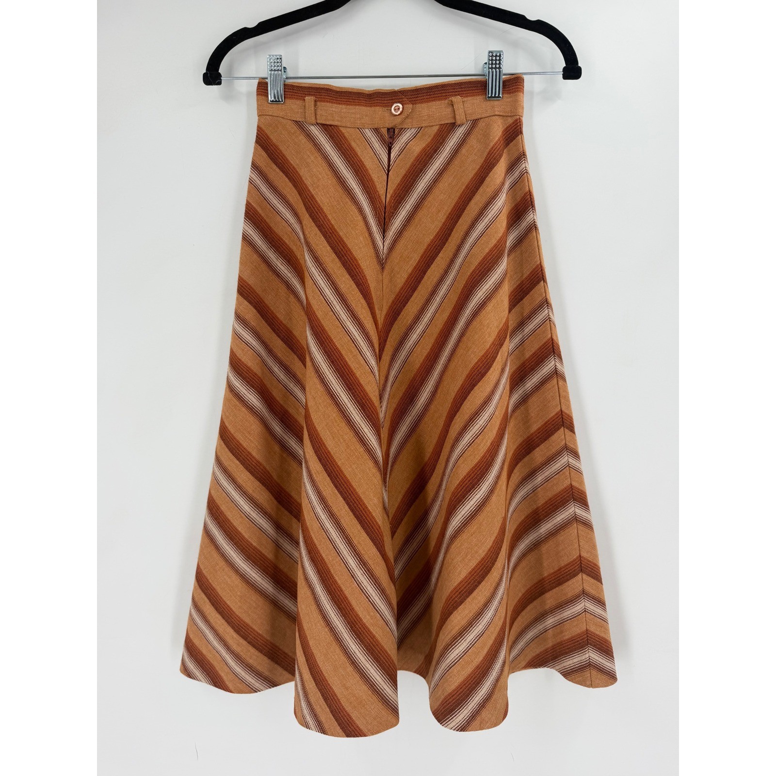 Vintage Chevron Stripe Skirt Women Size 5-6 Orange Earth Tone Boho Prairie 70s