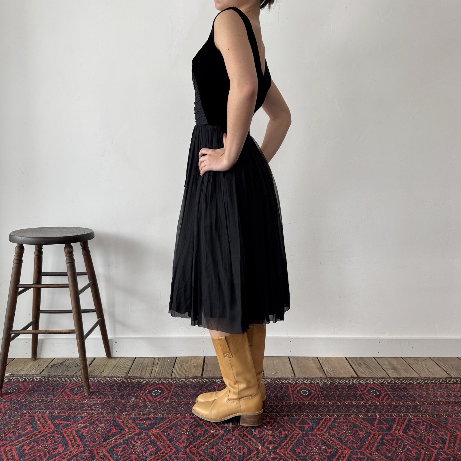 Vintage Union Made Darling Black Midi Dress Size 00 EST 1950s Antique Frock