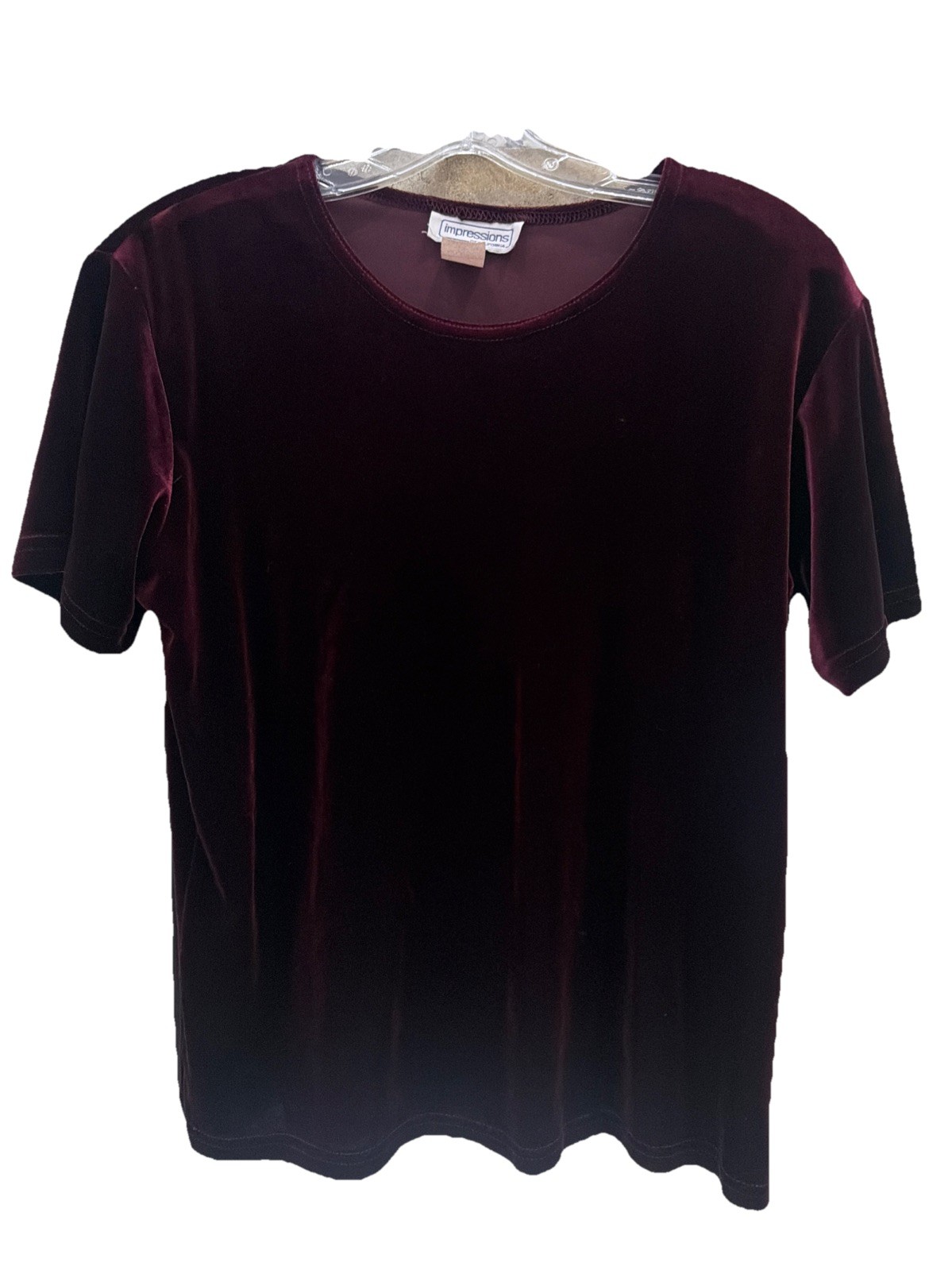 Vintage Impressions of California Top Women’s M Burgundy Wine Velvet Stretch