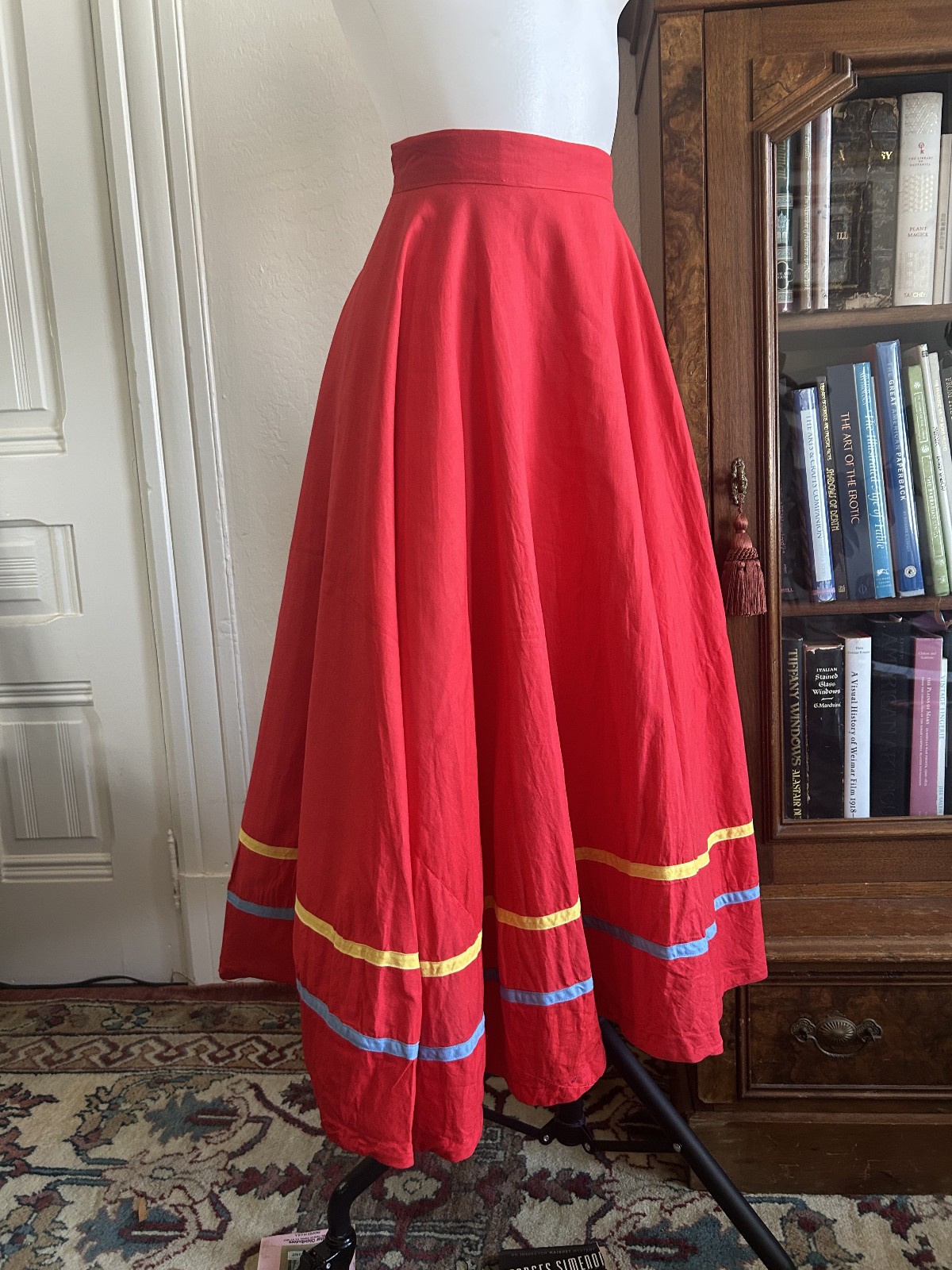 Vintage 1950s Cotton Handmade Red Circle Skirt Full Sweep Rockabilly Pinup 27W M