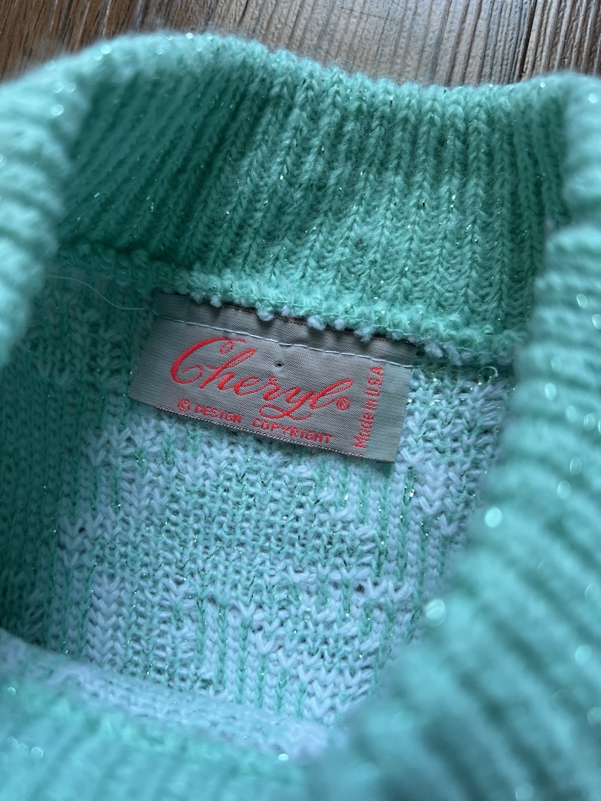Vintage 80s Pastel Sweater Small Glitter Knit Teal Fairy Kawaii Geometric