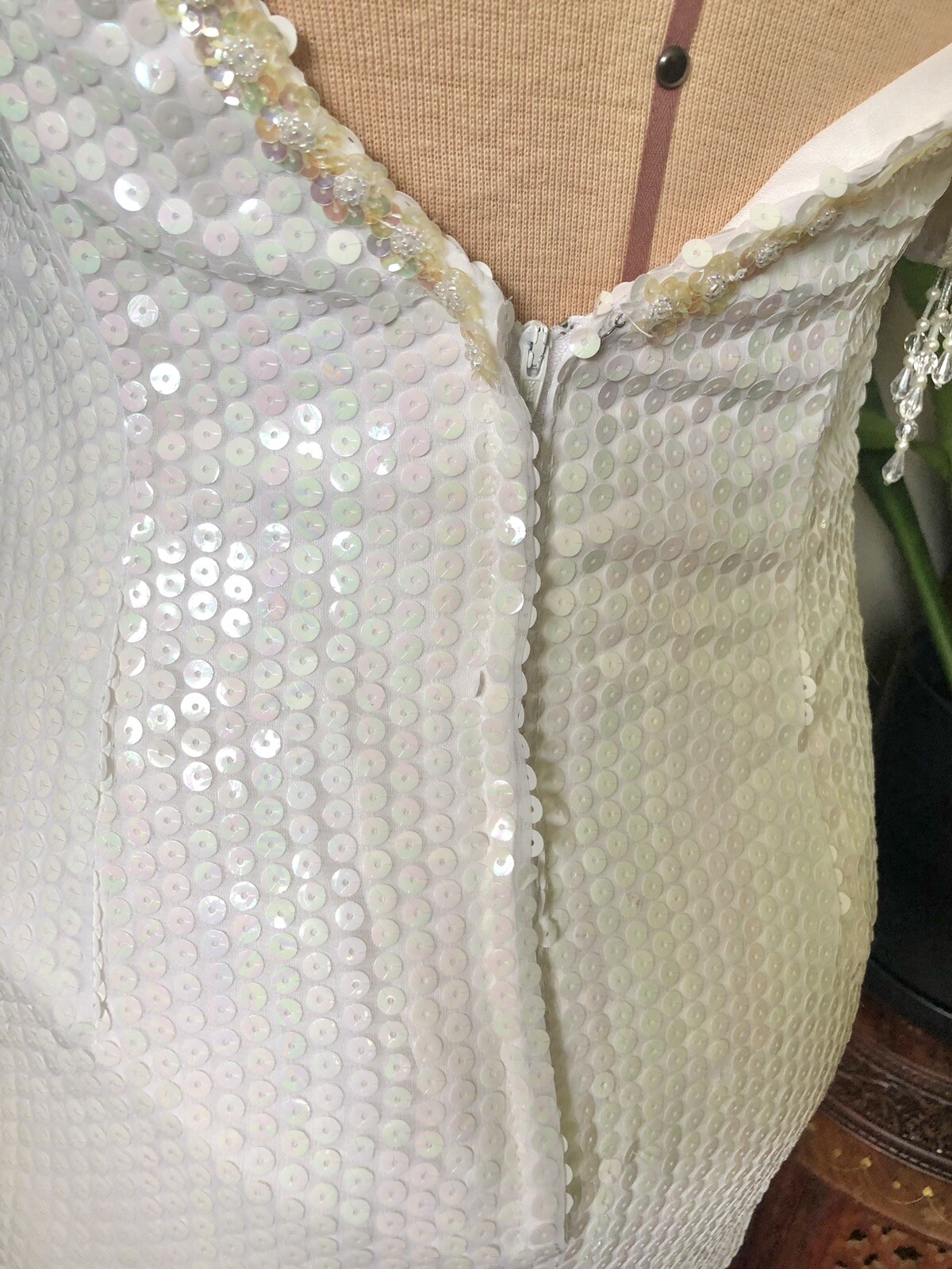Vintage 80’s Alyce Designs White Sequin & Beaded Floor Length Gown