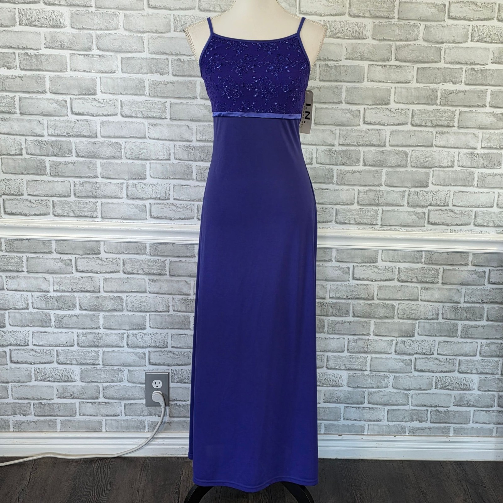 Vintage NOS I.N. San Francisco Y2K Indigo Purple Lace Prom Dress NWT Medium