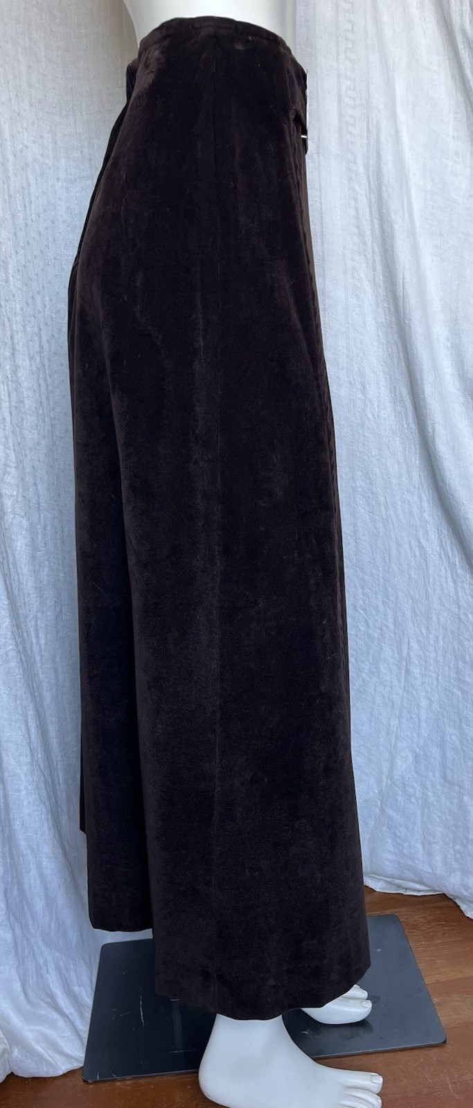 Vintage 1970s Maxi Skirt Brown Velveteen Metal Buckle Boho Hippie Grunge 70s XS