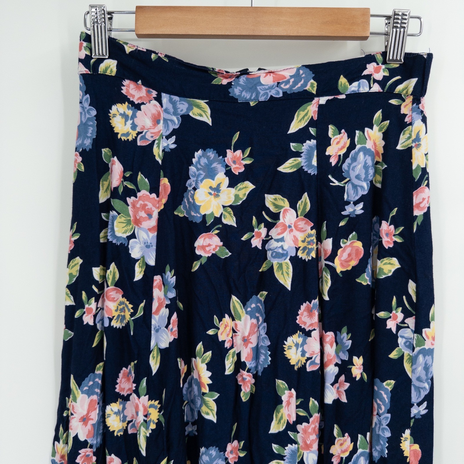 Vintage 90s Floral Midi Skirt Womens Medium Navy Blue Miss Honey Butter Mom