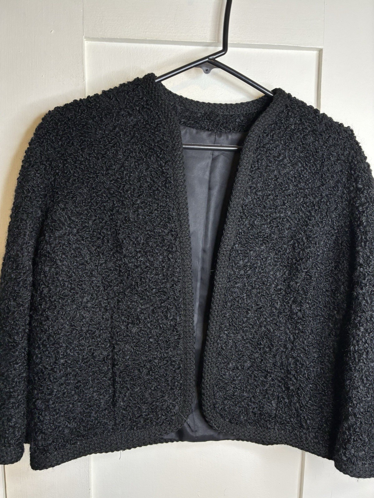 Vintage 1950’s Sandra Sage Black Boucle Wool Cropped/Bolero Jacket USA Women’s M