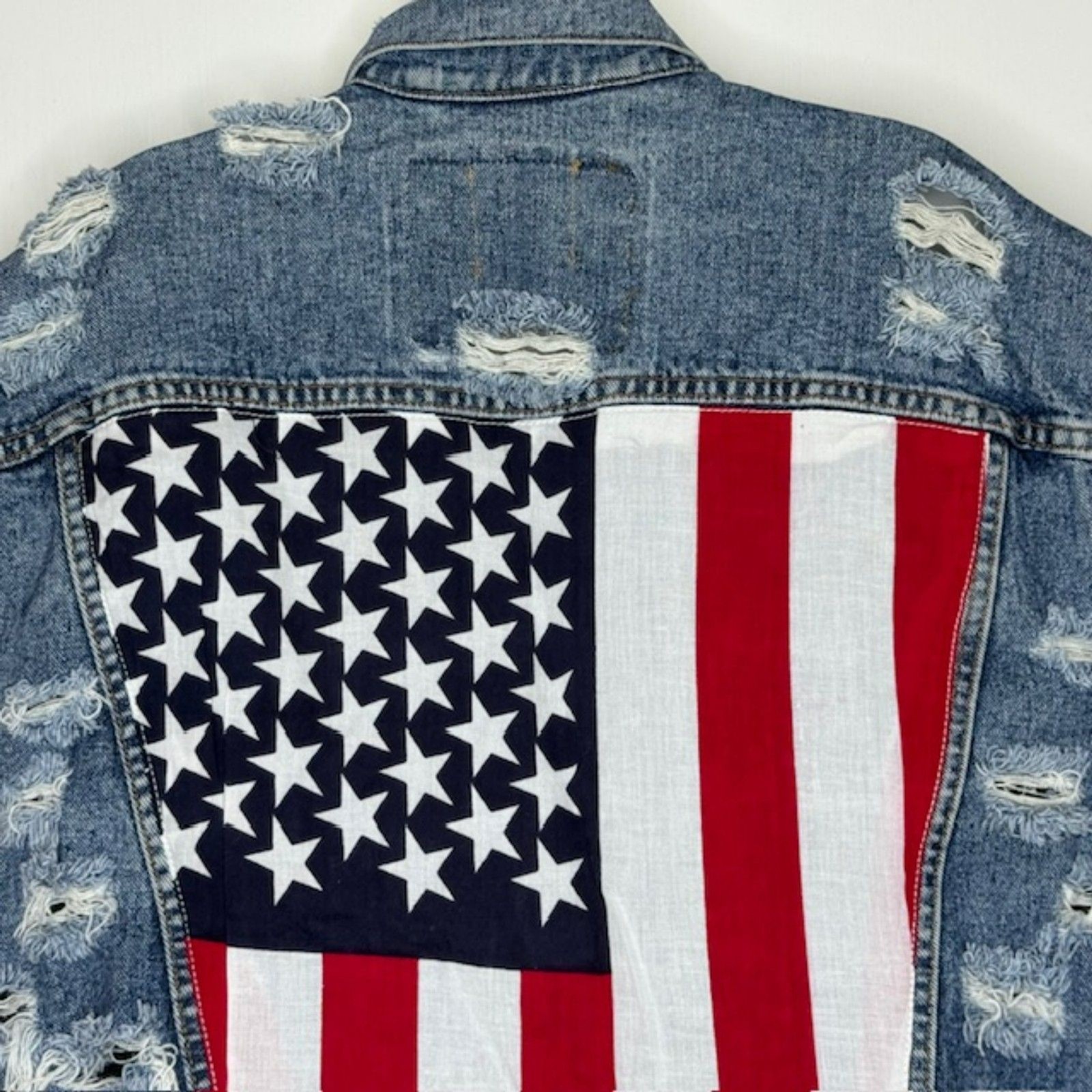 FURST OF A KIND FOAK VINTAGE UPCYCLE DENIM VEST AMERICAN FLAG SIZE XXL UNISEX