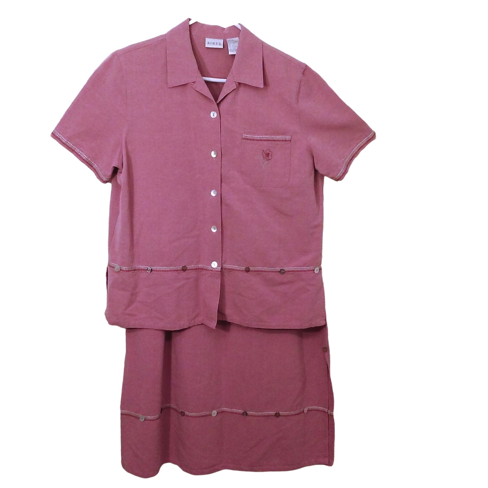 Vintage 90s Koret 2-pc Set Button-up Blouse Comfort Skirt Pockets Ladies-14/16