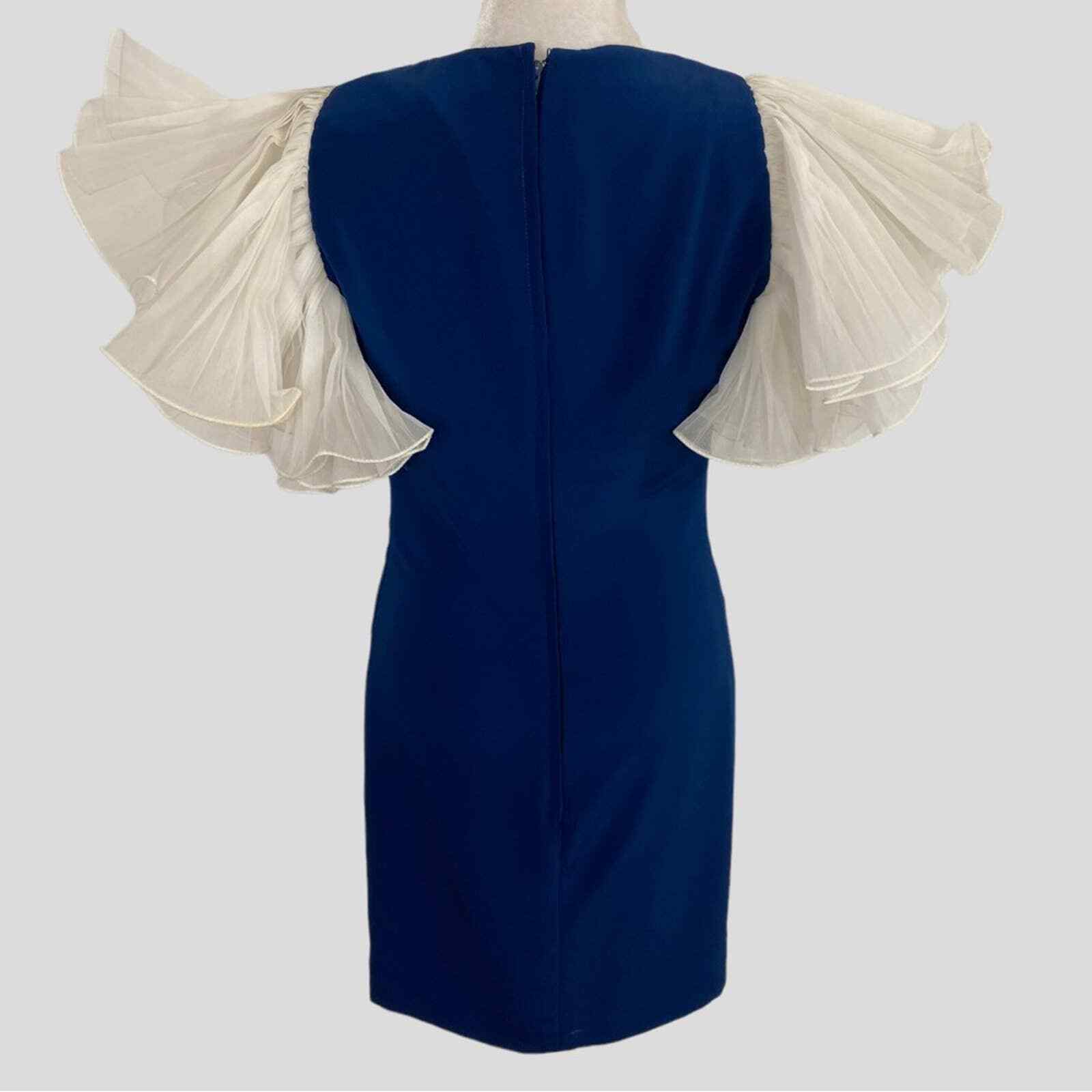 Vintage Jill Richards Blue + White Dramatic Pleated Ruffle Dress XS/S