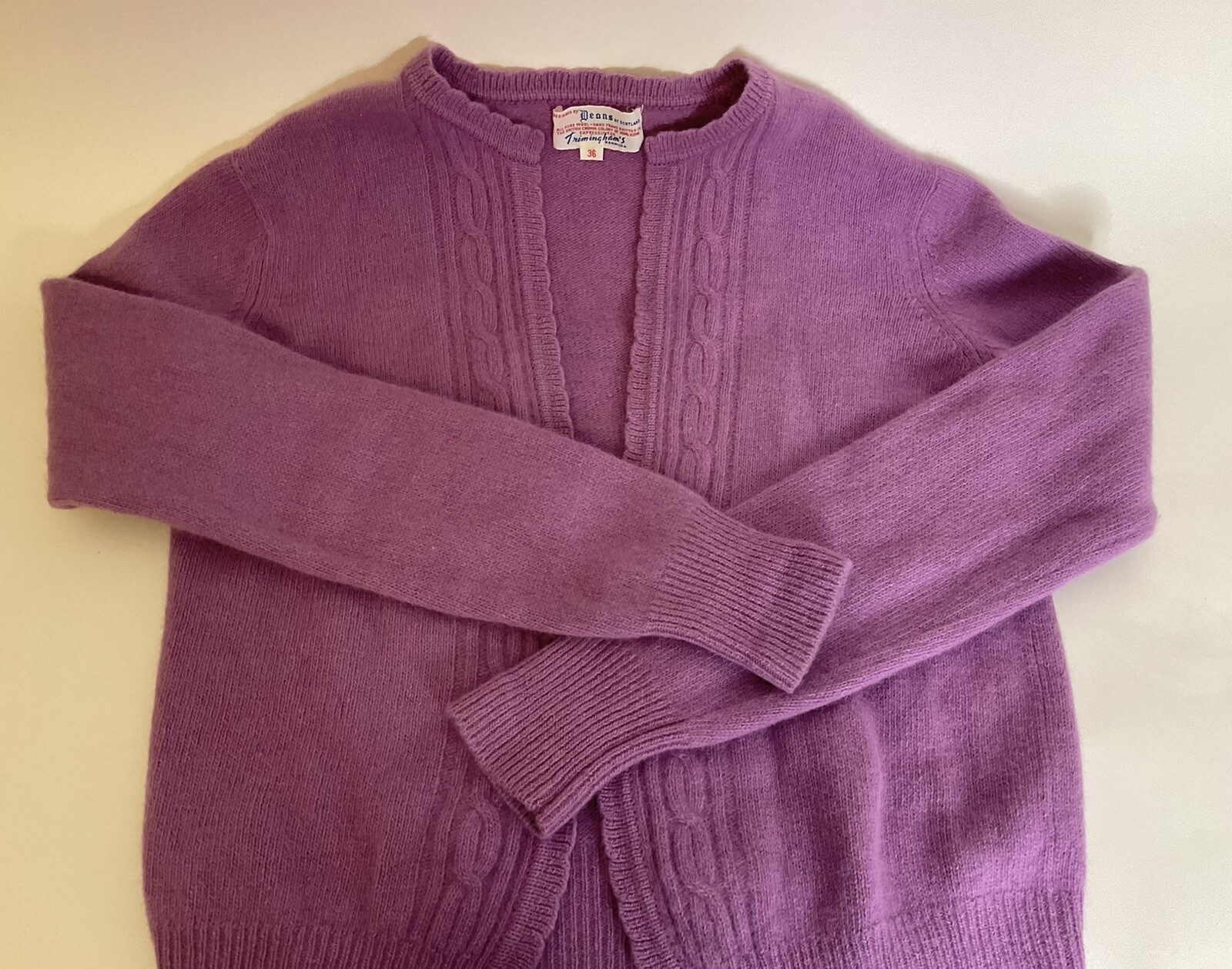 Vintage Deans Of Scotland Lavender Cableknit Hand Knitted Sweater Womens 36 (S)