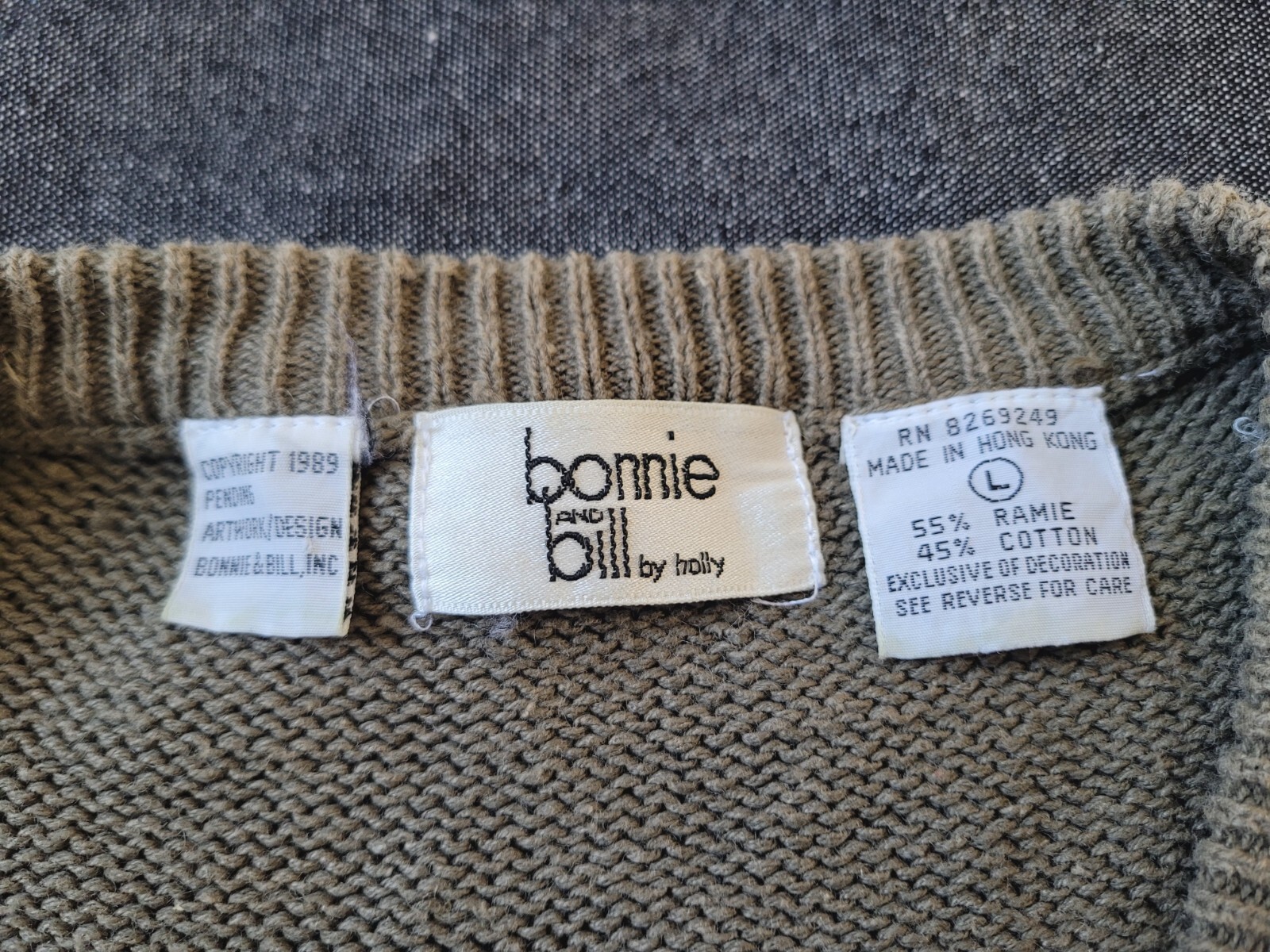 Vintage 80s 90s Batwing Applique Floral Sweater Cotton Ramie Neutral Size Large