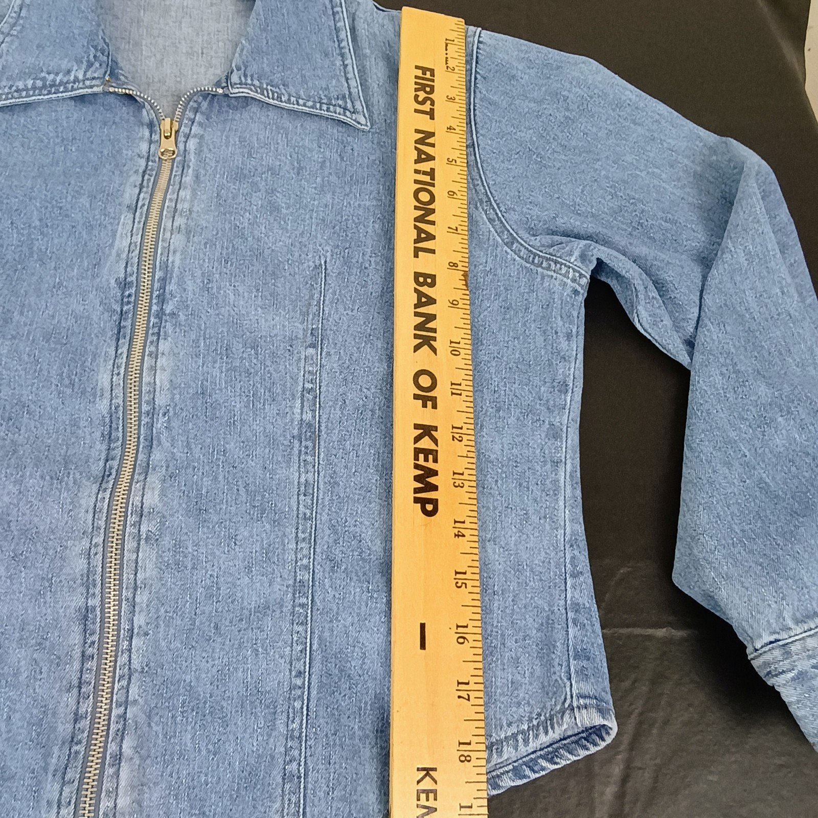 Vtg 579 Denim Zip Shirt Fitted Long Sleeve 80s 90s Y2K Street Light Wash Sz M