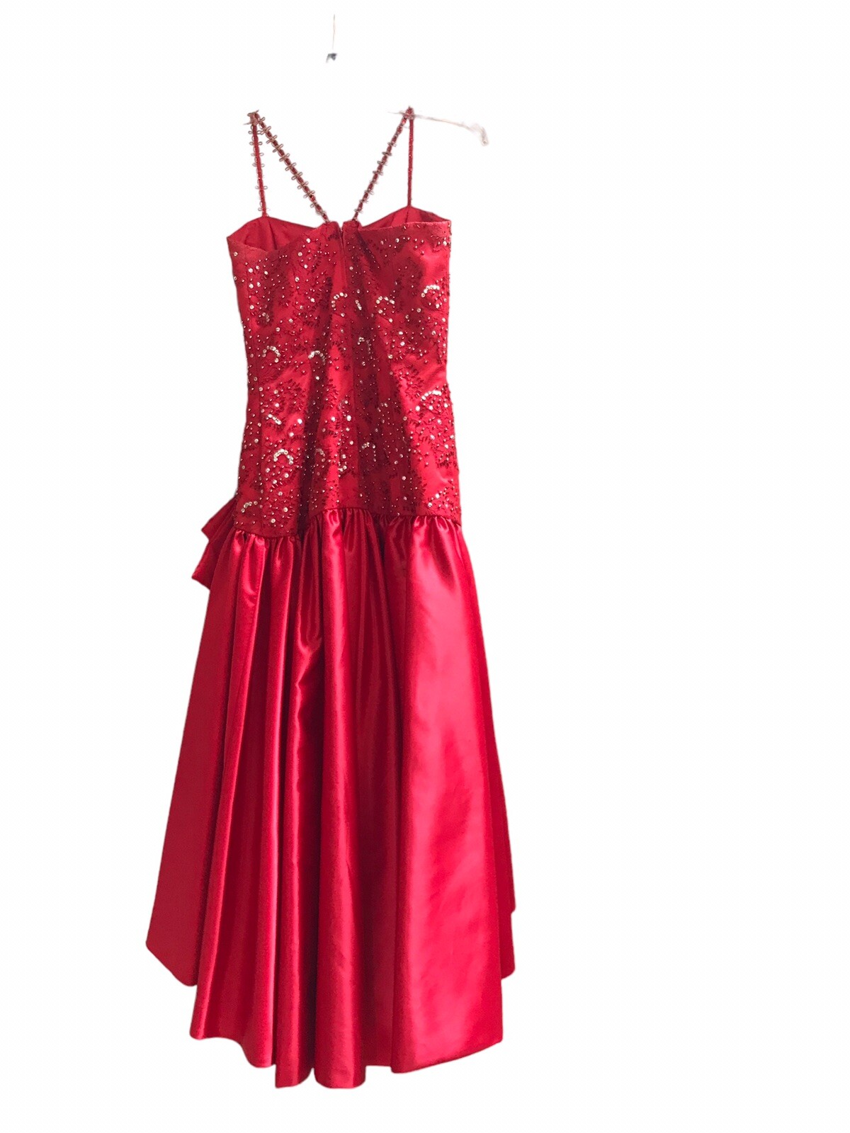 Vintage 90s Custom Handmade Red Satin Prom Evening Dress With Beads Sequin