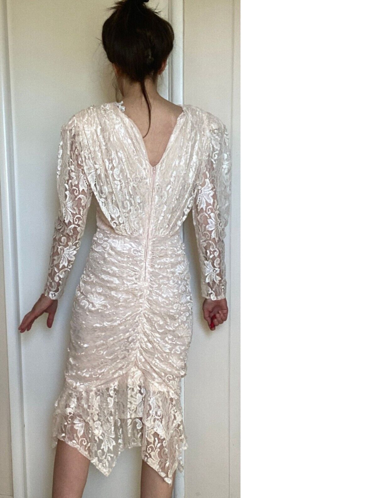 VTG 80’s A La Carte Lace pink Dress lace Sz 6 8 L M white 90’s