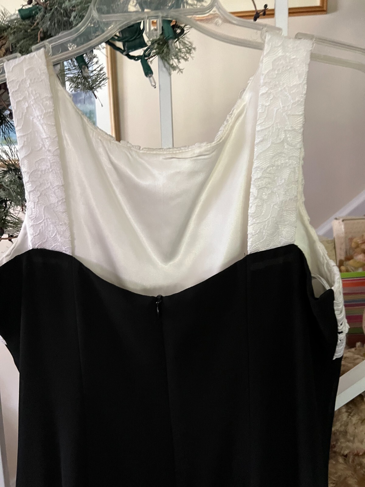 Vintage Scott McClintock Dress Size 12 Long Black Beautiful White Lace Bodice