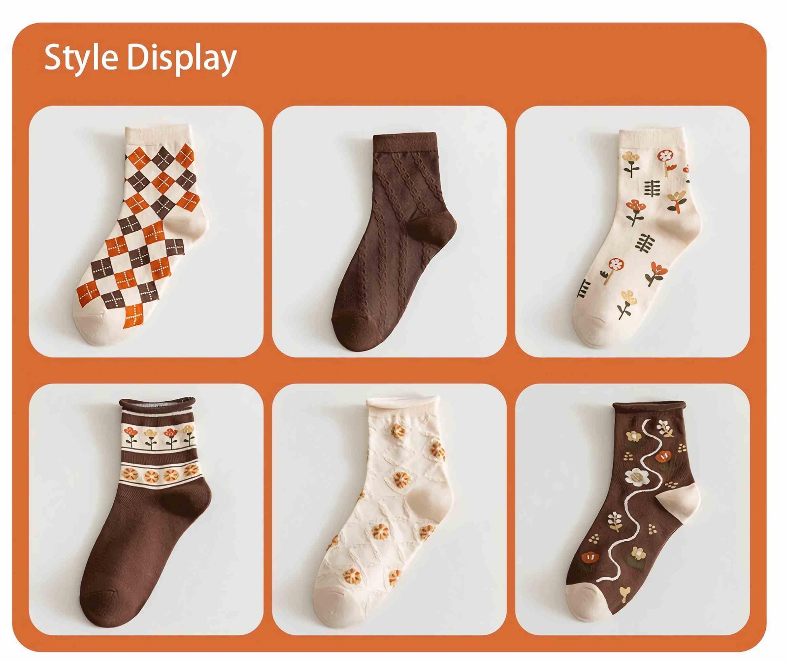 Lefe Liee Cute Vintage Cottagecore Socks – Women’s Autumn 5.5-8.5, Khaki