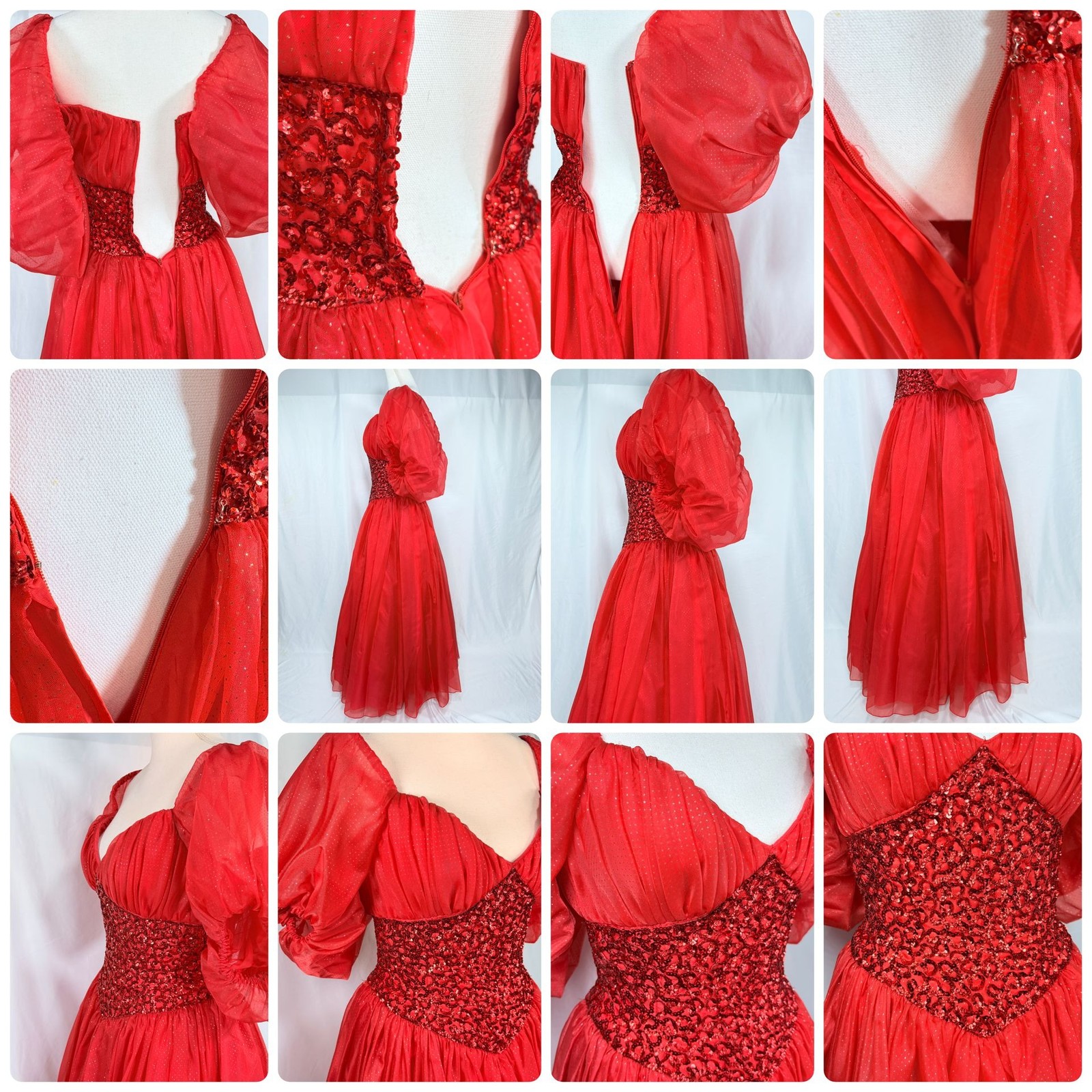 Vintage Mike Benet Red Off the Shoulder Ball Gown Style Gown Dress 8 / Small 25″