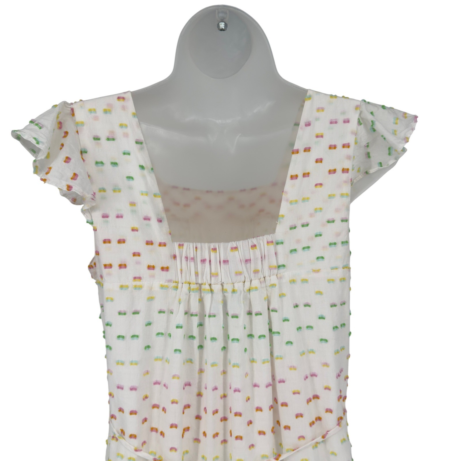 Draper James RSVP White Clip Dot Midi Dress XS Rainbow Tiered Cottagecore