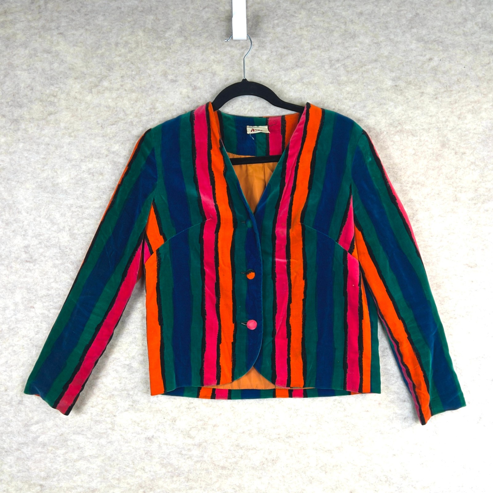 Vintage 60s 70s Striped Rainbow Velvet Blazer Jacket Best Fit S Clown Funky