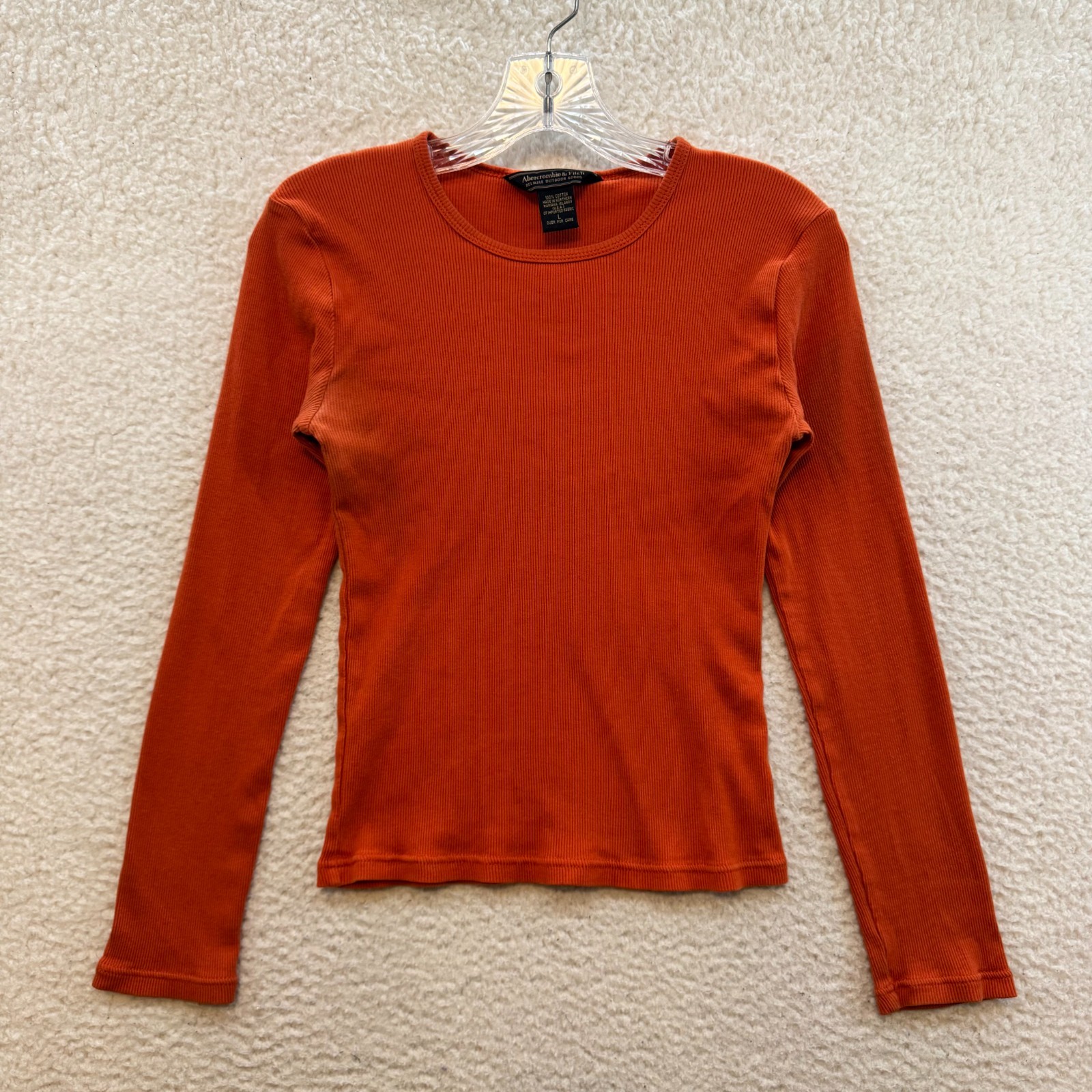 90s Vintage Abercrombie Long Sleeve Top Shirt Medium Orange Rib Knit Boho Fairy